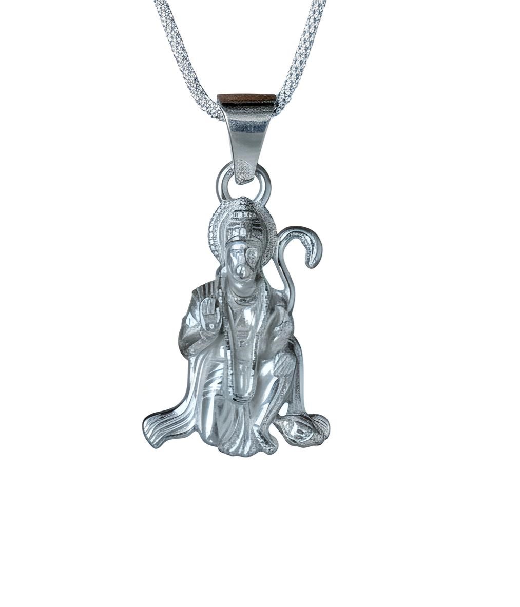Pure 925 Silver Deity Pendant Necklace Oxidized Silver lord Hanuman Pendant Pendant (Pack of 1)