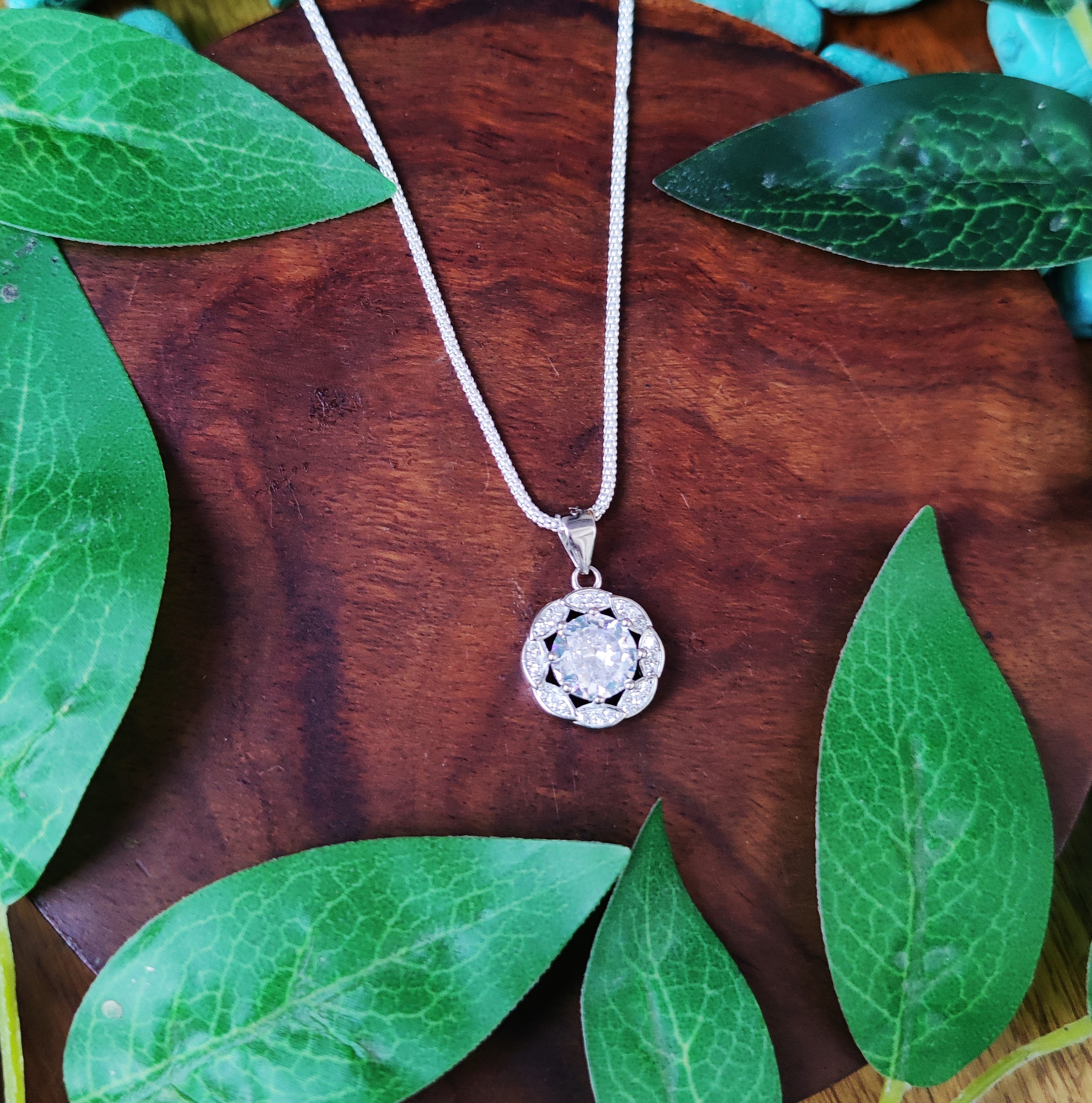 Pure 925 sterling silver Elegant Diamond Pendant Necklace with Crystal Stone, Sterling Silver Jewelry For Women,Girls