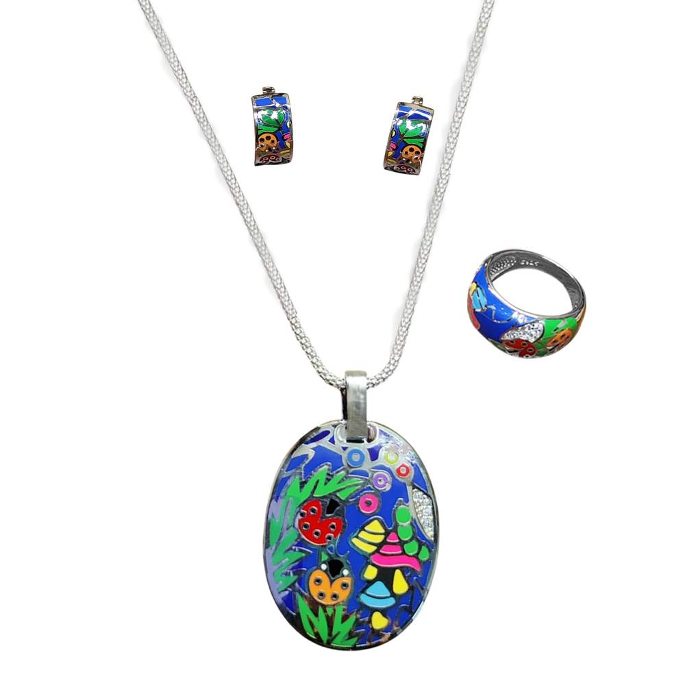 Pure 925 sterling silver Ladybug Pendant Set, Necklace with Pendant, Earrings and Ring For Women,Girls (Set of 1)