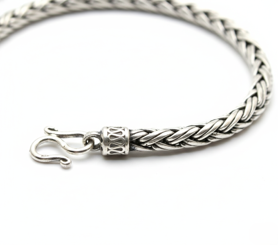 Pure 925 Sterling Silver Braided Chain Bracelet For Unisex (Pack of 1)