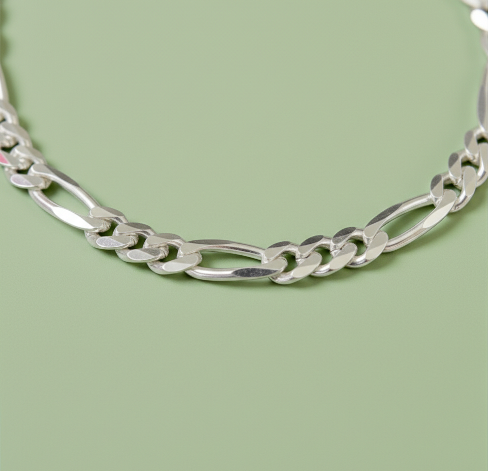 Pure 925 Sterling Silver Figaro Chain Bracelet for Mens