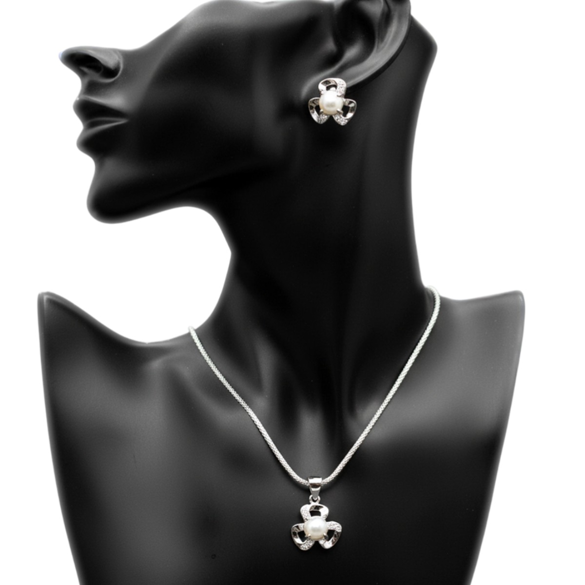   Pure 925 Silver Elegant Pearl Flower Jewelry Set Necklace and Earrings Jewelry Set For Women,Girls (Set of 1)