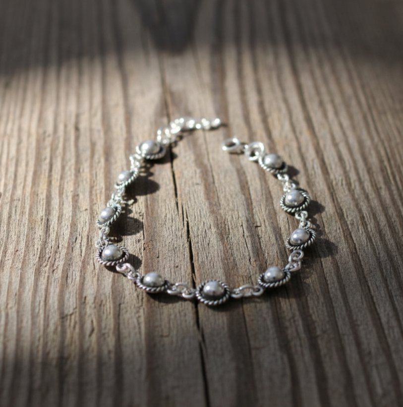 Pure 925 Sterling Silver Bracelet with Rope Design and Dome Beads with Adjustable Chain, For Women,Girls (Pack of 1)