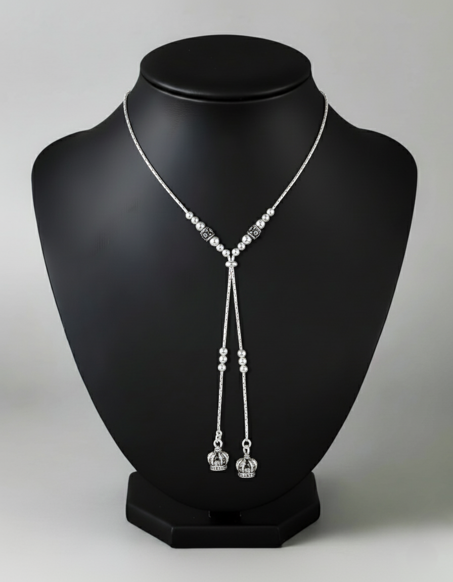 Pure 925 Sterling Silver Floral Lariat Necklace, Adjustable Y-Chain Long Tassel Drop for Women, Pack of 1