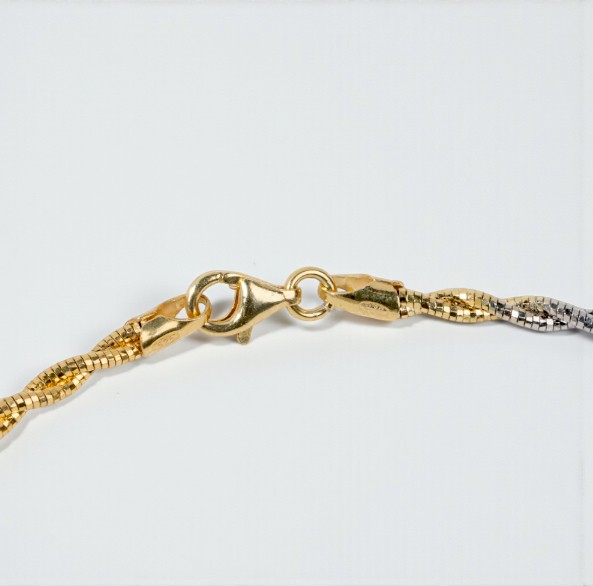 Pure 925 Sterling Silver Tri-Color Twist Necklace, Flexible Chain Design (Silver & Golden) For Women,Girl