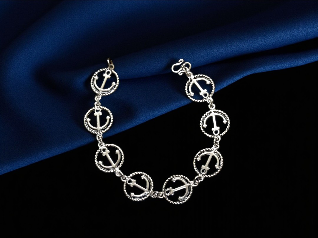 Pure 925 Sterling Silver Anchor Bracelet with Rope Design, Nautical Theme Jewelry For Unisex (Pack of 1)