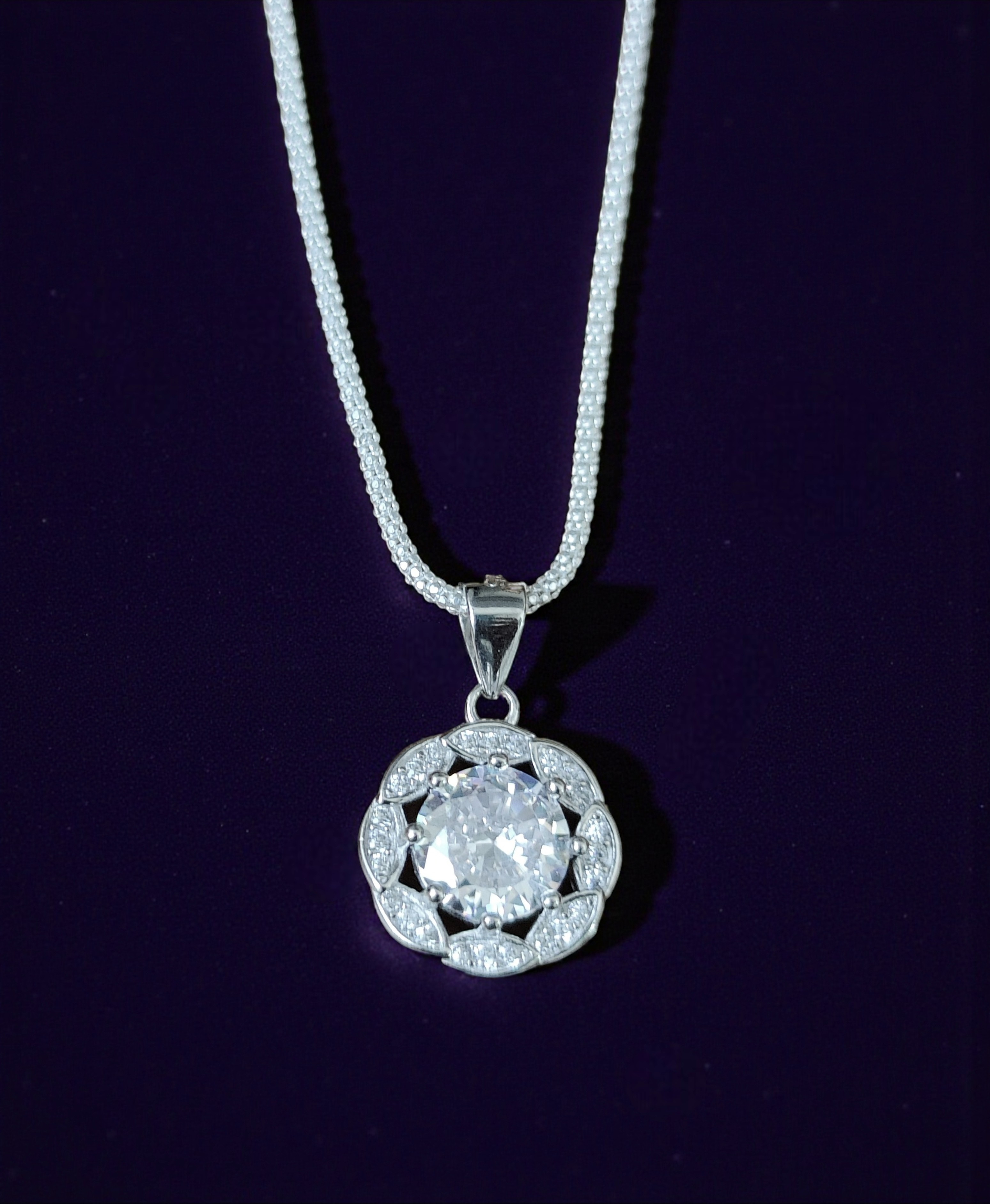 Pure 925 sterling silver Elegant Diamond Pendant Necklace with Crystal Stone, Sterling Silver Jewelry For Women,Girls