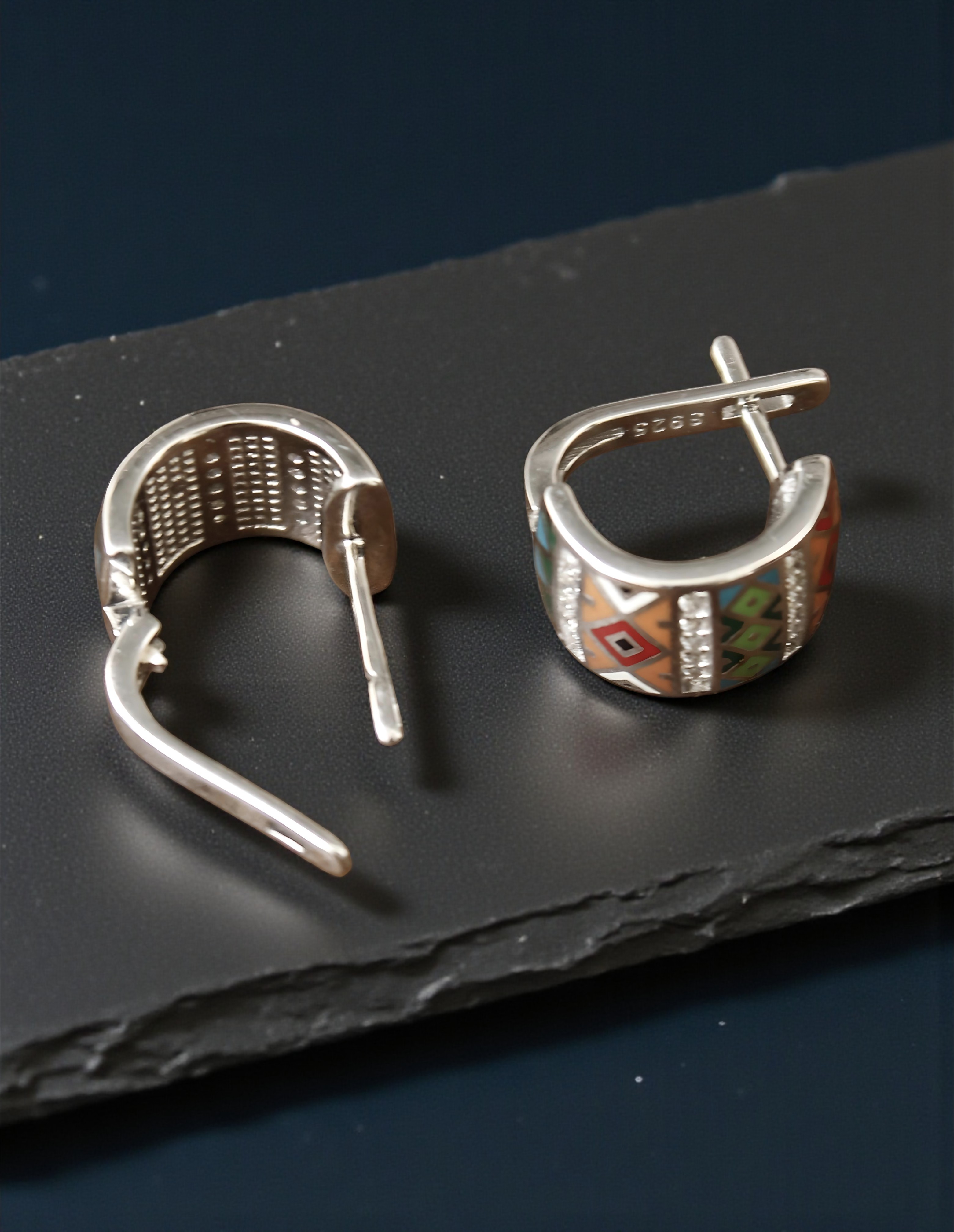 Pure 925 Sterling Silver Earring Multicolor Geometric Pattern Earrings with Crystal Accents For Women,Girls