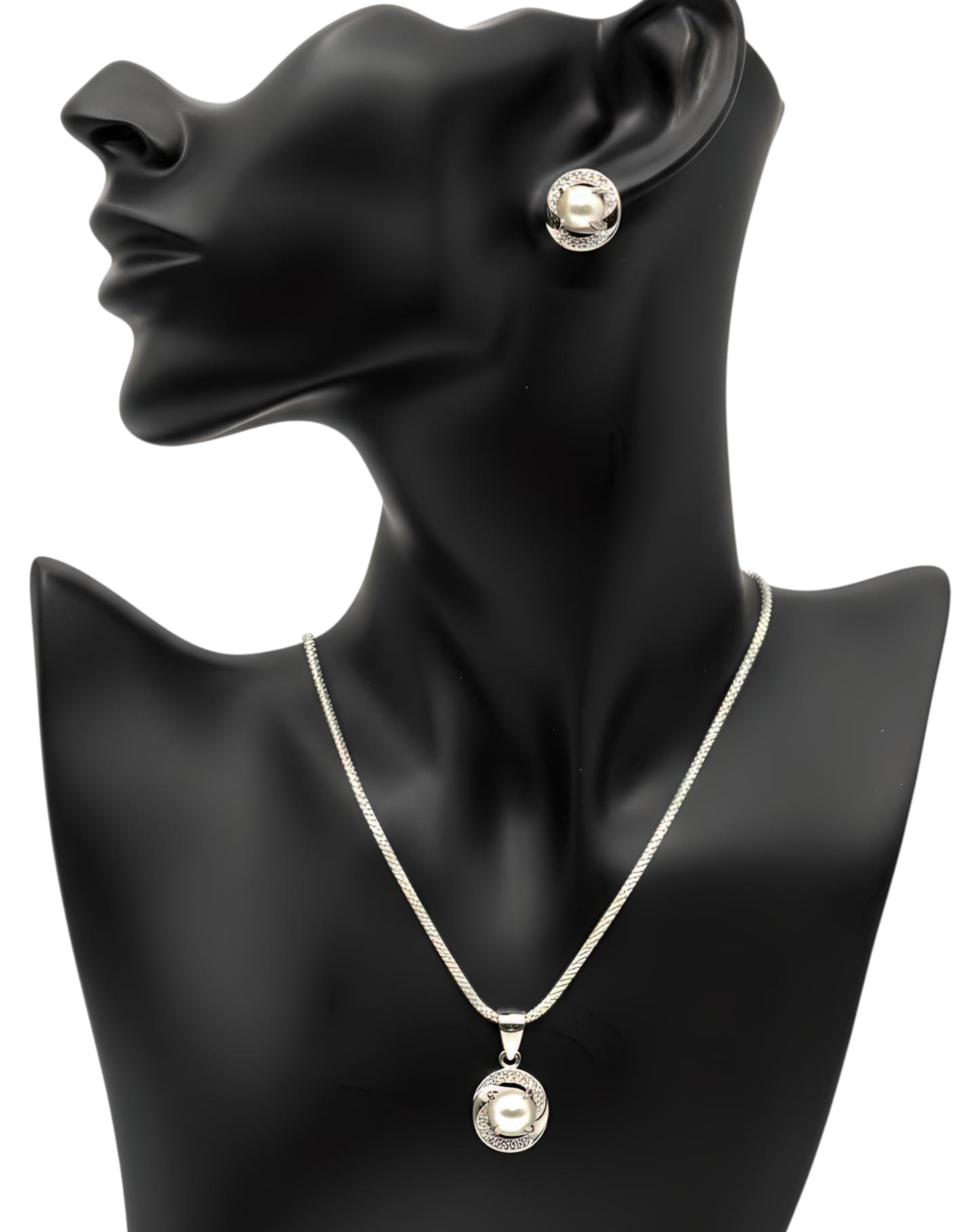 Pure 925 sterling silver Pearl Pendant Necklace and Earrings Jewelry Set For Women,Girls (Set of 1)