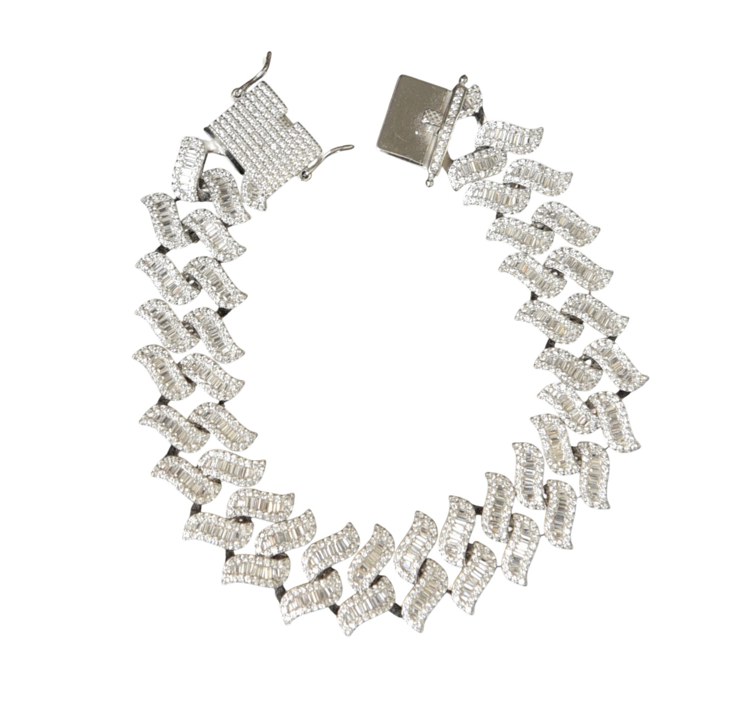 Pure 925 Sterling Silver Bracelet Iced Out Baguette Cuban Link, Silver Tone Prong Set Cubic Zirconia with Secure Box Clasp Bracelet for Women,Girls (Pack of 1)