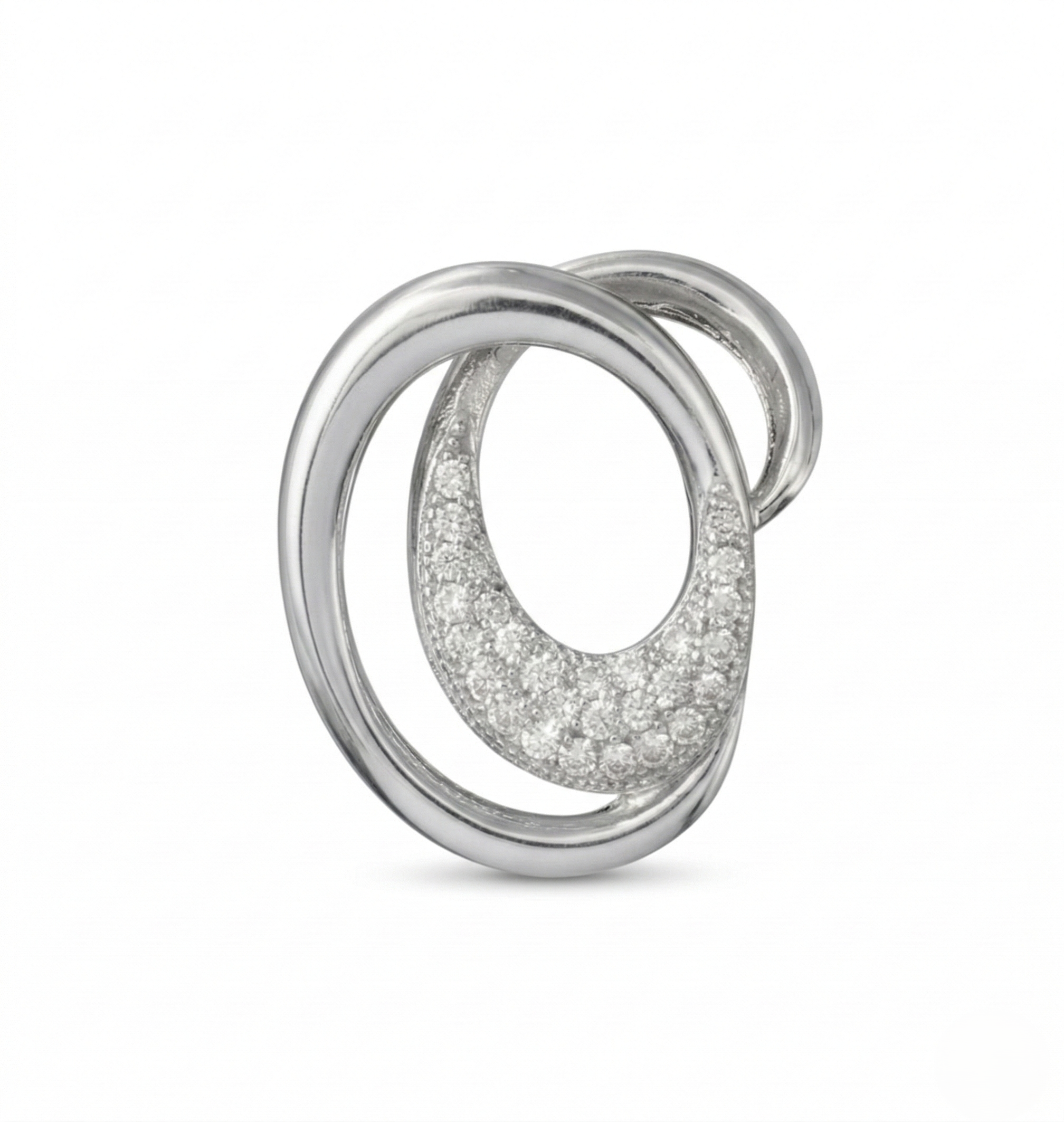 Pure 925 Sterling Silver Interlocking Circles Pendant Necklace with Pavé Crystals For Women,Girl