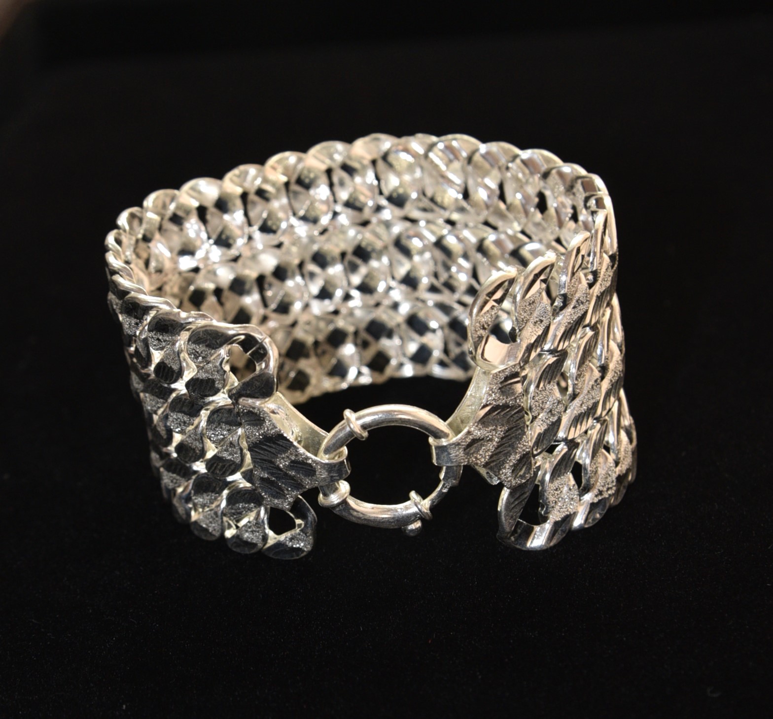Pure 925 Sterling Silver Wide Mesh Cuff Bracelet, Chunky Braided Link Bangle, Statement Jewelry Gift For Women (Pack of 1)