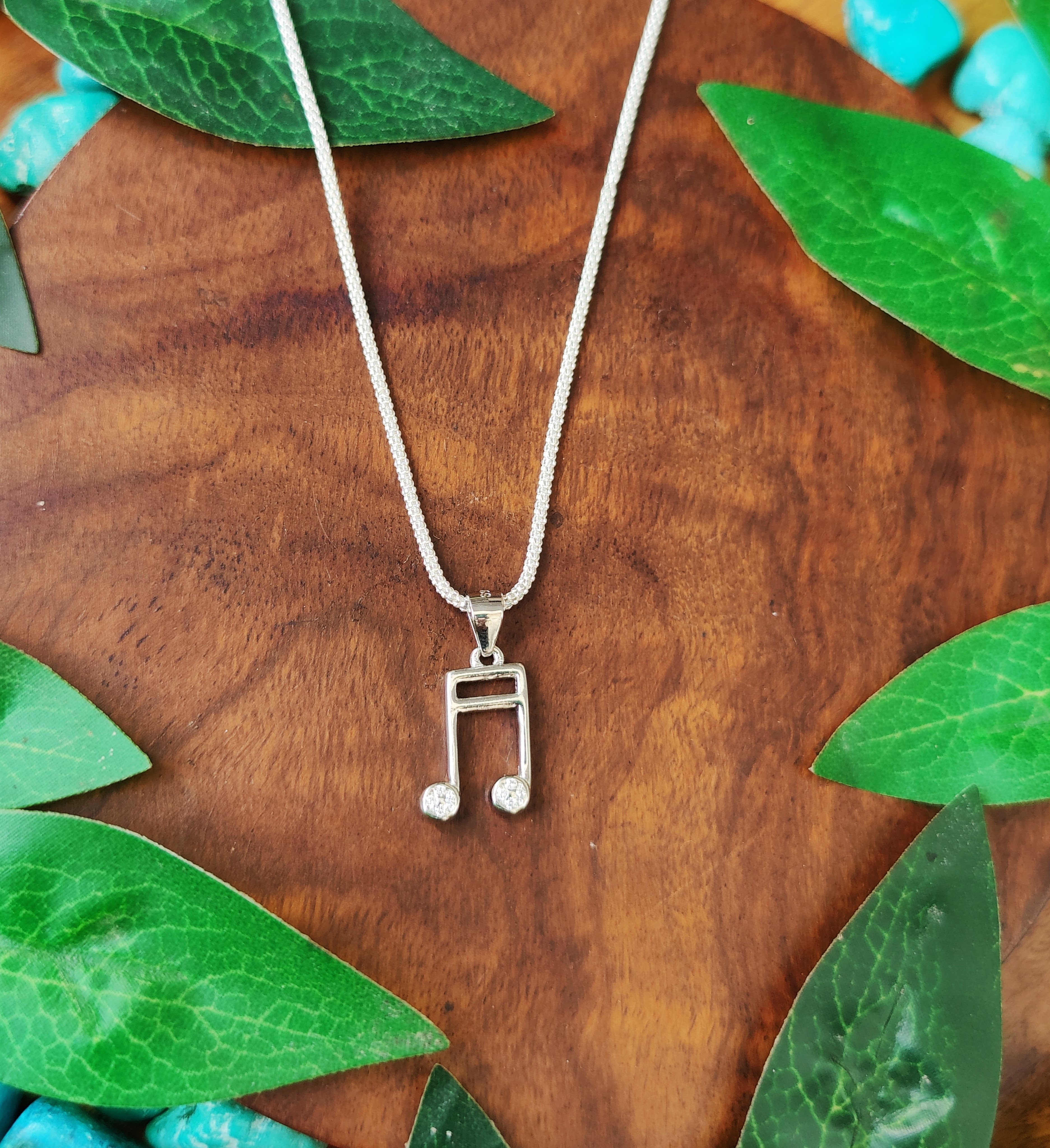 Pure 925 Silver Musical Note Pendant Necklace | Sparkling Zirconia – Beamed Sixteenth Note Jewelry for Music Lovers