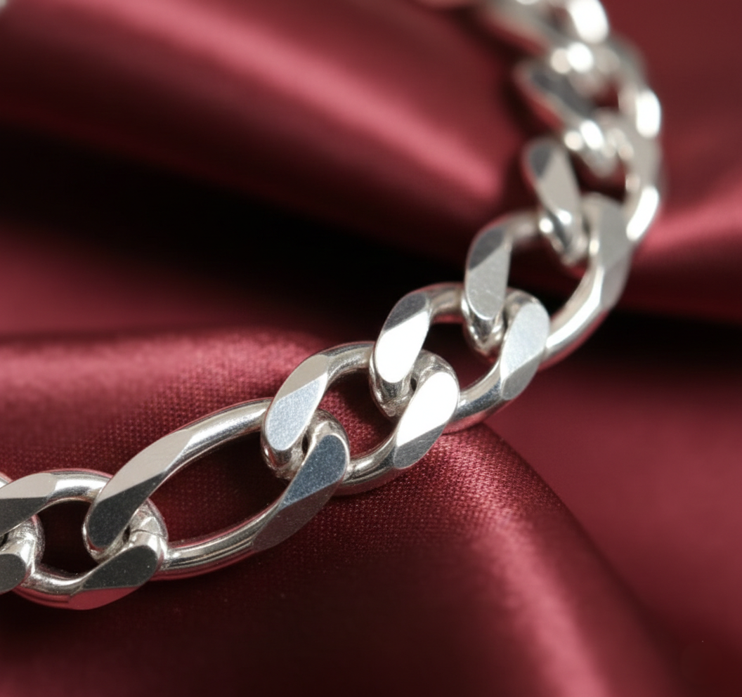 Pure 925 Sterling Silver Figaro Chain Bracelet for Mens
