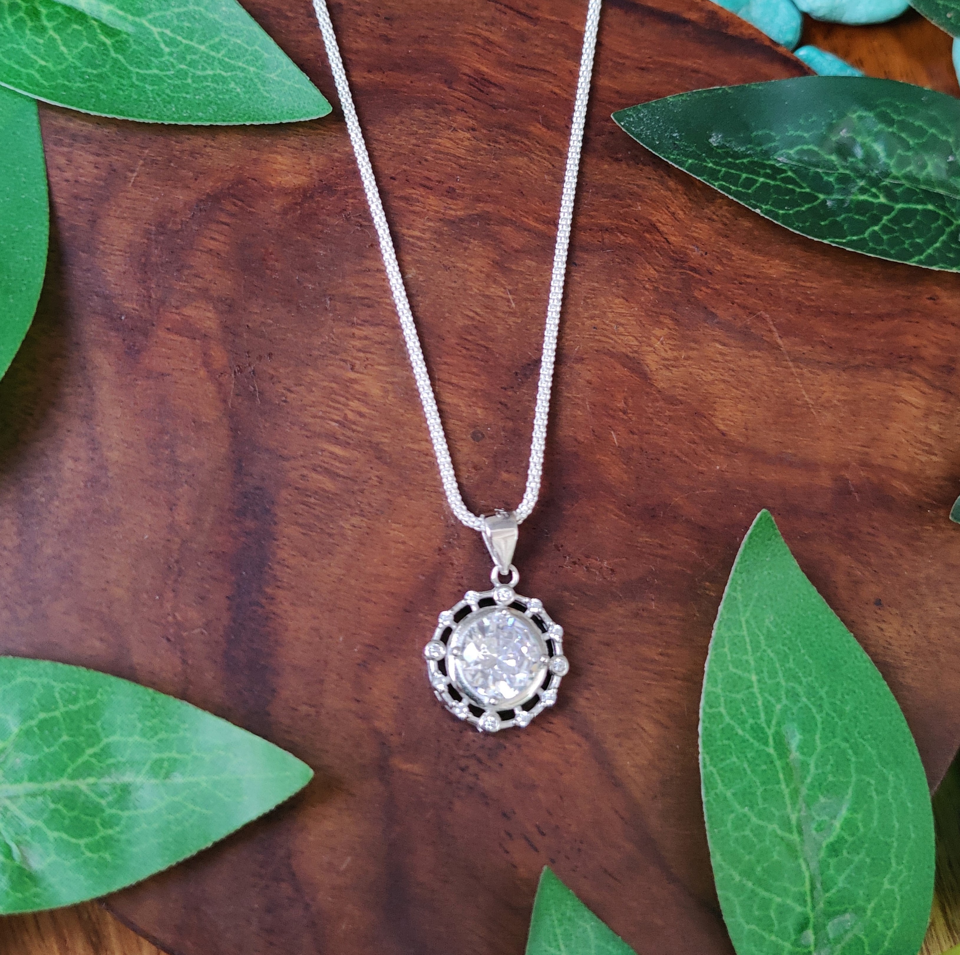 Pure 925 sterling silver Crystal Pendant Necklace with Crystal Stone, Sterling Silver Jewelry For Women,Girls