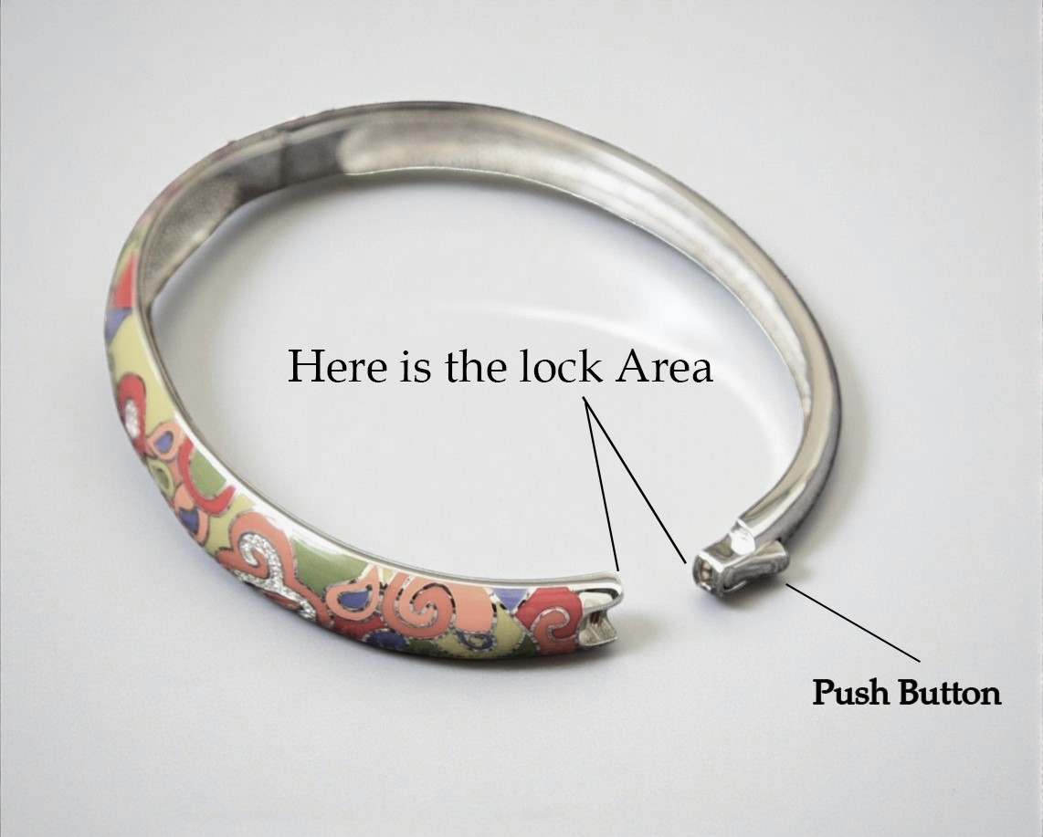 Pure 925 Sterling Silver Colorful Enamel Bangle with Crystal Accents, Push-Button Box Clasp, For Women,Girls (Pack of 1)