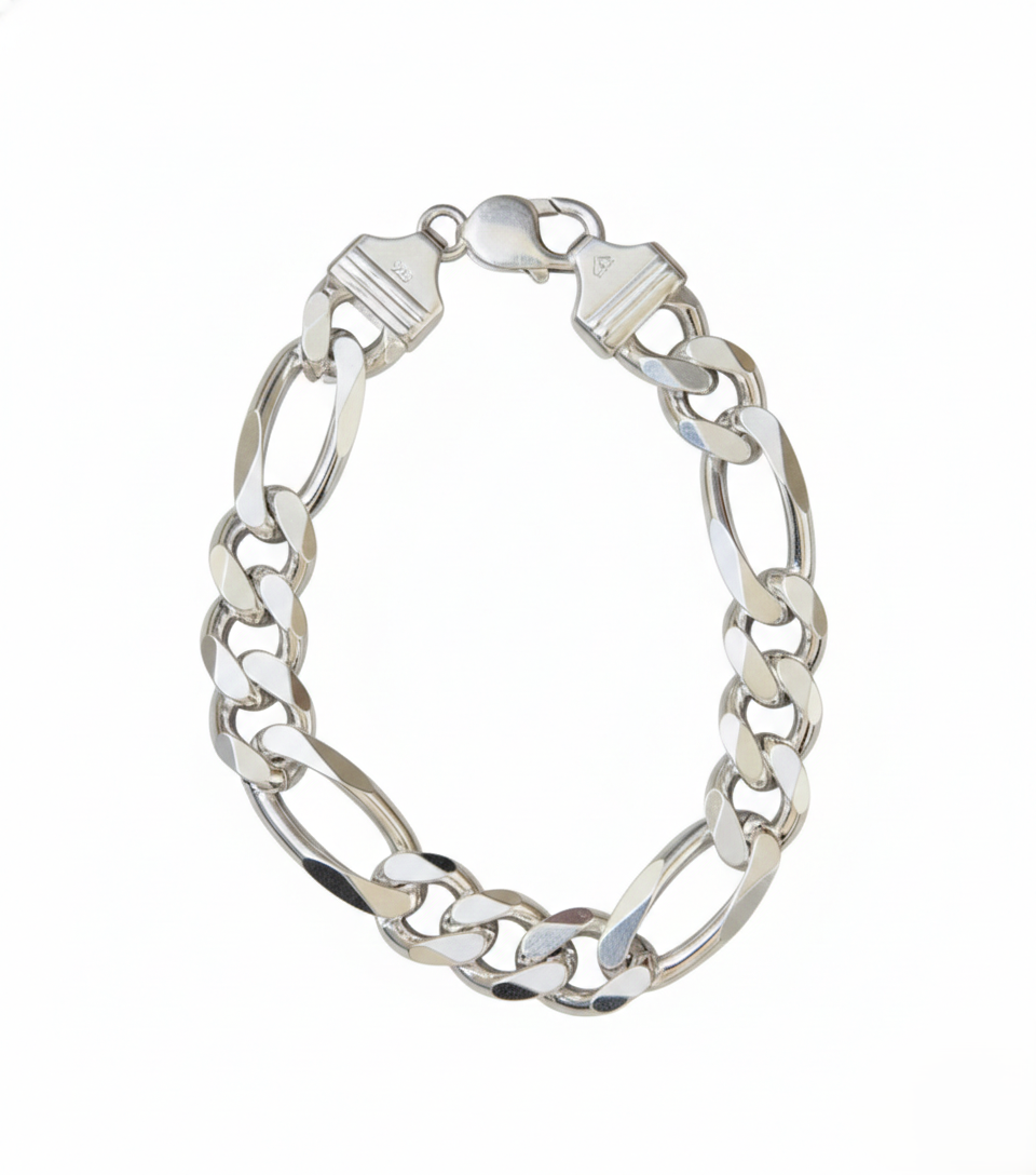 Pure 925 Sterling Silver Figaro Chain Bracelet for Mens