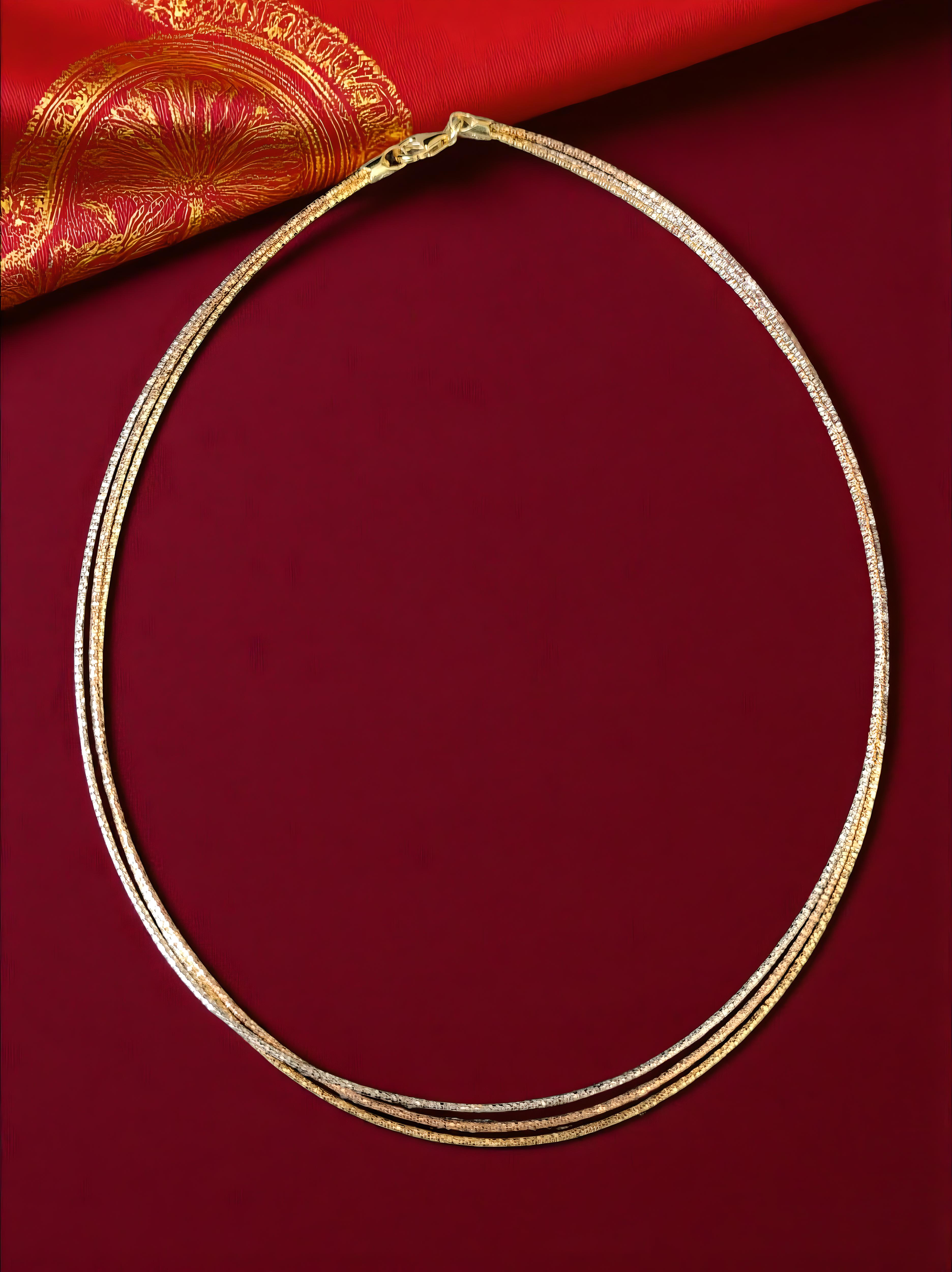 Pure 925 Silver Multi-Strand Chain Necklace, Tri-Color Gold Rose Gold Silver Tone For Women,Girl