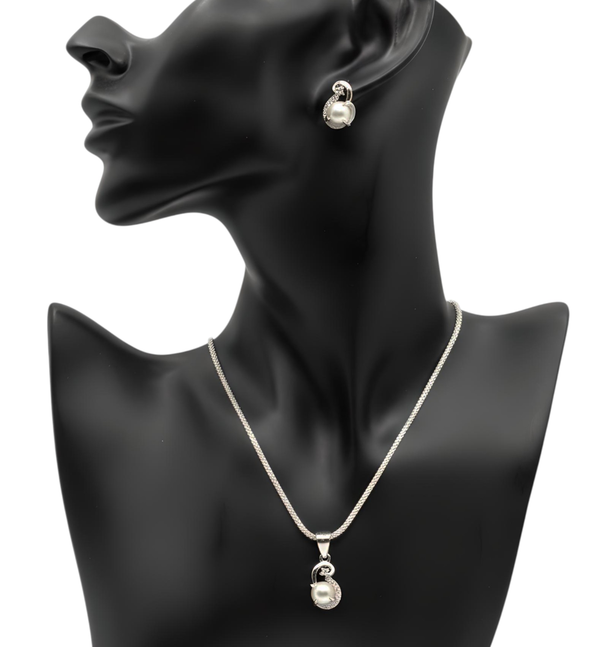 Pure 925 sterling silver Elegant Pearl Necklace & Earrings Set, Jewelry Set For Women,Girls (Set of 1)