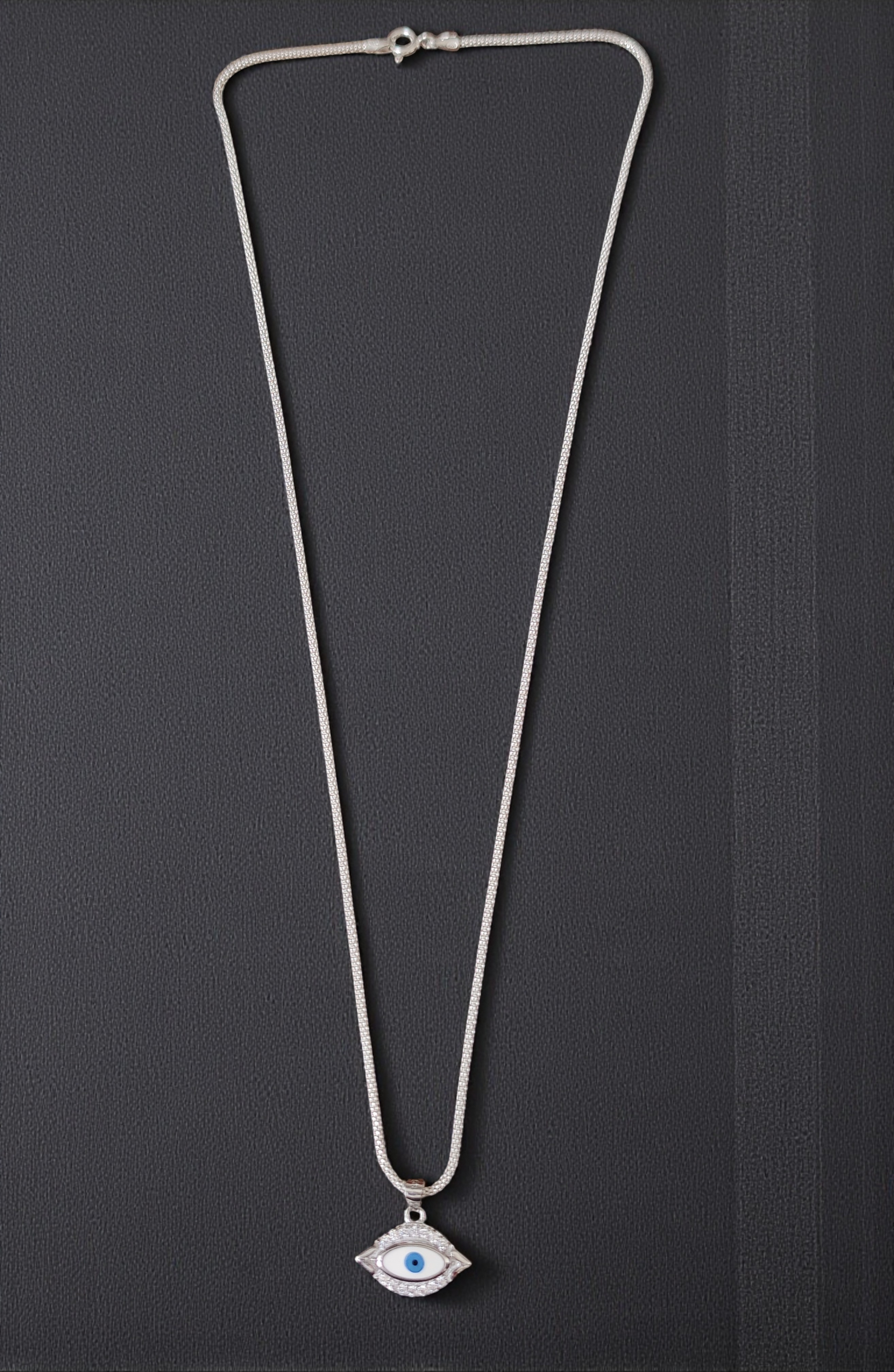 Pure 925 Silver Evil Eye Pendant Necklace with Blue Eye Design Nazar Protection Jewelry for Women & Men