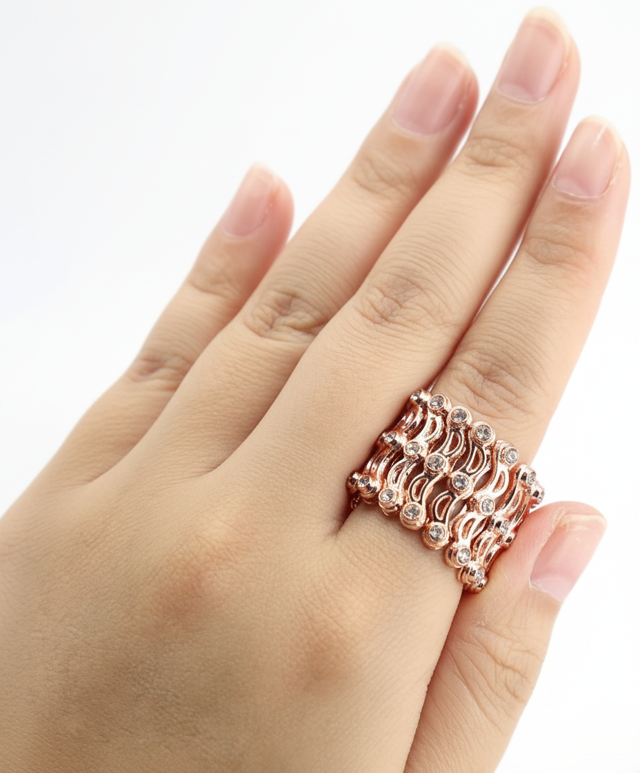 Pure 925 Sterling Silver Rose Gold 2 in 1 Bracelet: Ring and wrist Style Change Bracelets Engagement Ring Dual-use Bracelet For Women,Girls (Pack of 1)