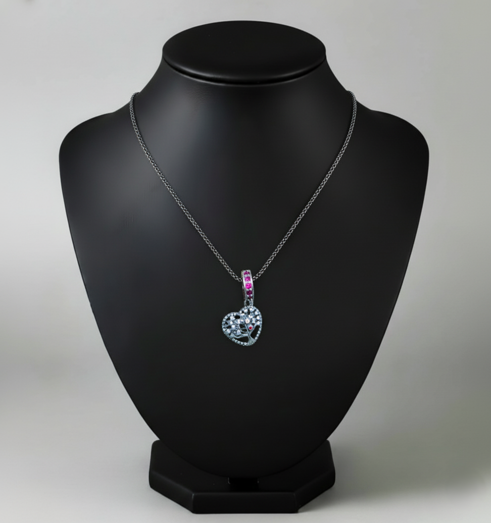 Pure 925 sterling silver Oxidized heart-shaped pendant Necklace Pink Stones (Pack of 1)