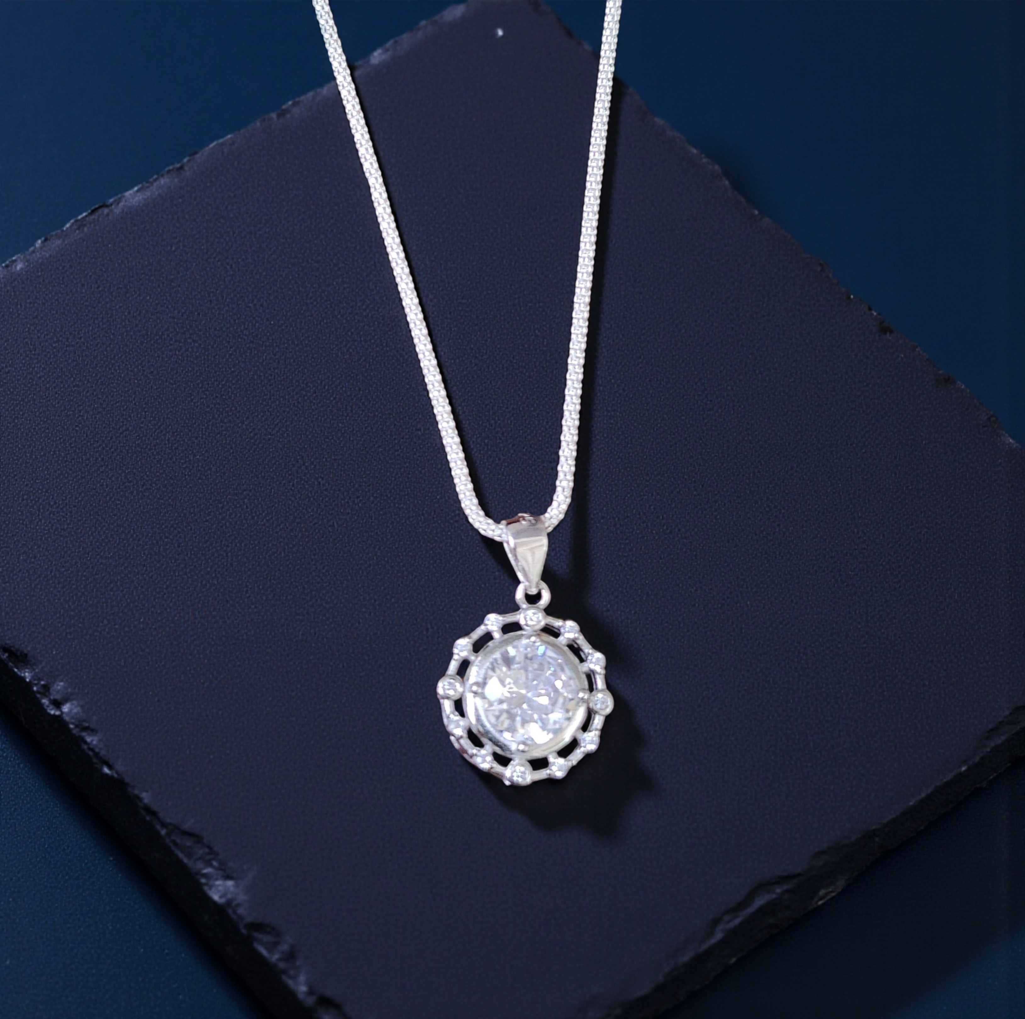 Pure 925 sterling silver Crystal Pendant Necklace with Crystal Stone, Sterling Silver Jewelry For Women,Girls