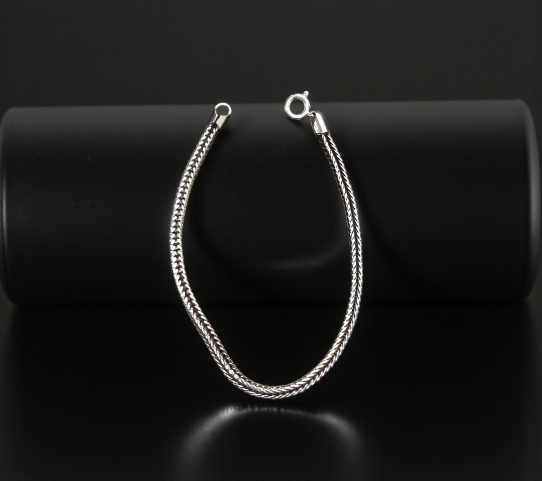 Pure 925 Sterling Silver Braided Chain Bracelet with Spring Ring Clasp For Unisex (Pack of 1)