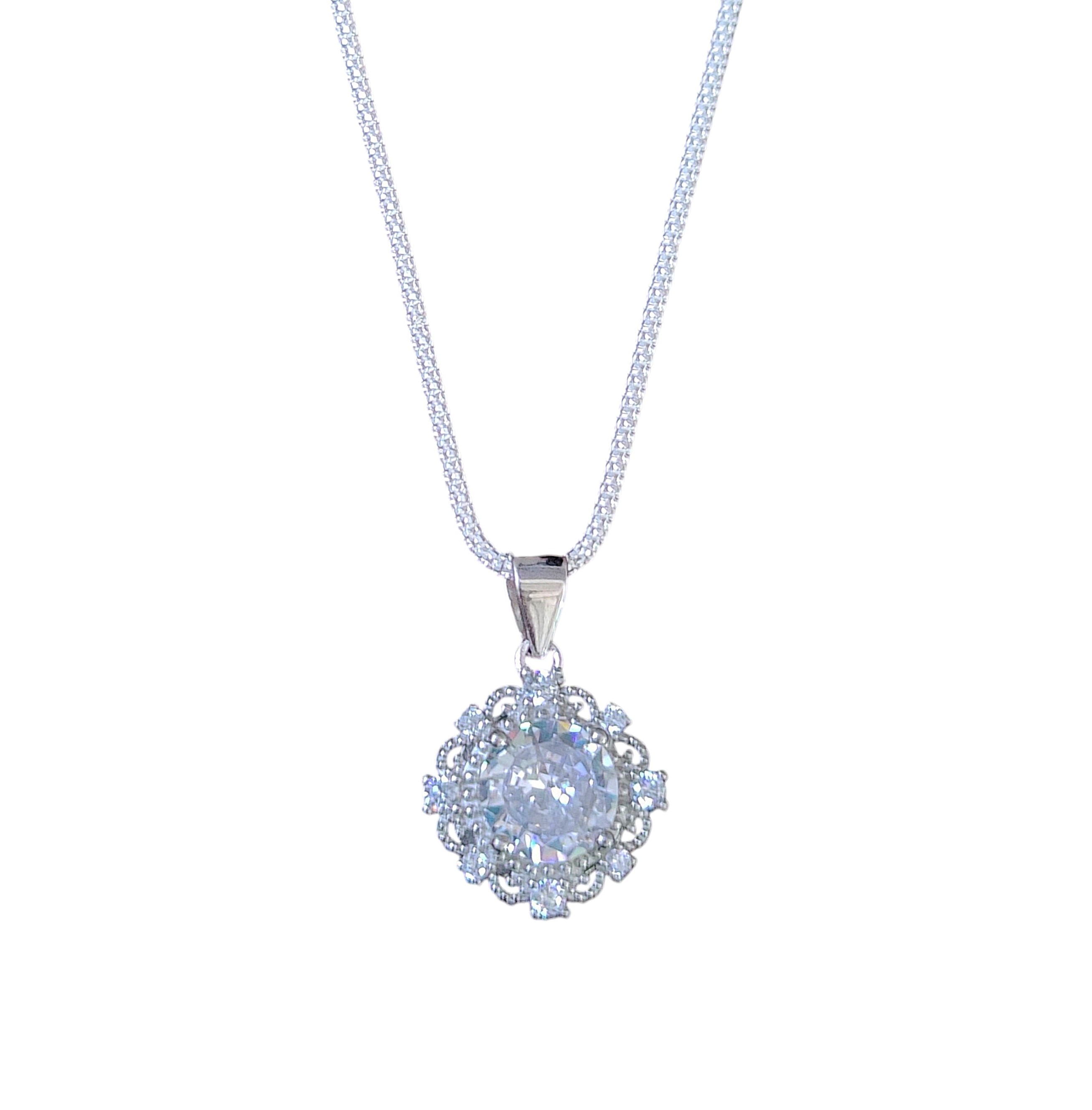  Pure 925 sterling silver Crystal Pendant Necklace with Crystal Stone, Sterling Silver Jewelry For Women,Girls