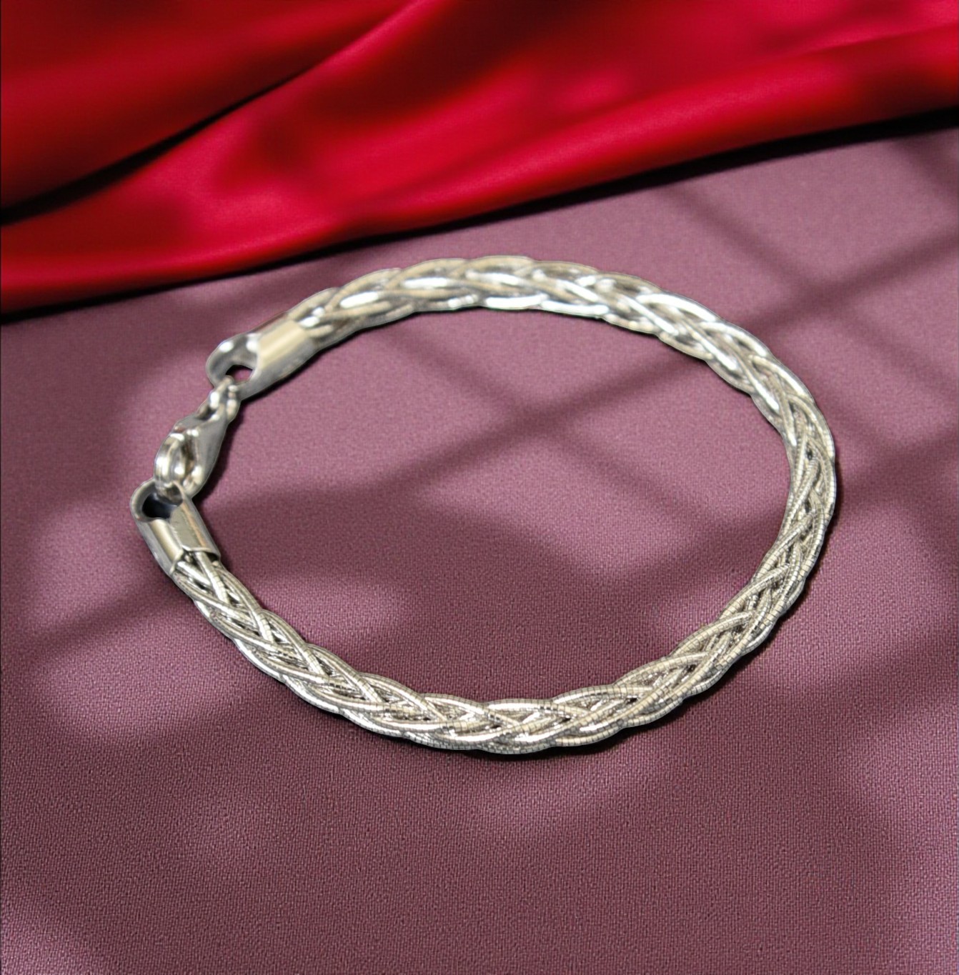 Pure 925 Sterling Silver Braided Chain Bracelet,- For Unisex (Pack of 1)