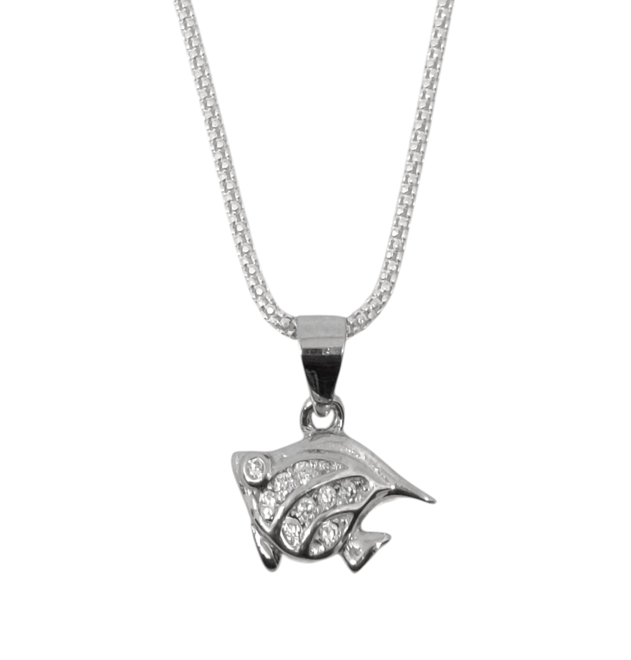 Pure 925 Silver Fish Pendant with Chain, Sterling Silver Necklace | Sparkling Crystals | Fish Locket for Women (pack of 1)