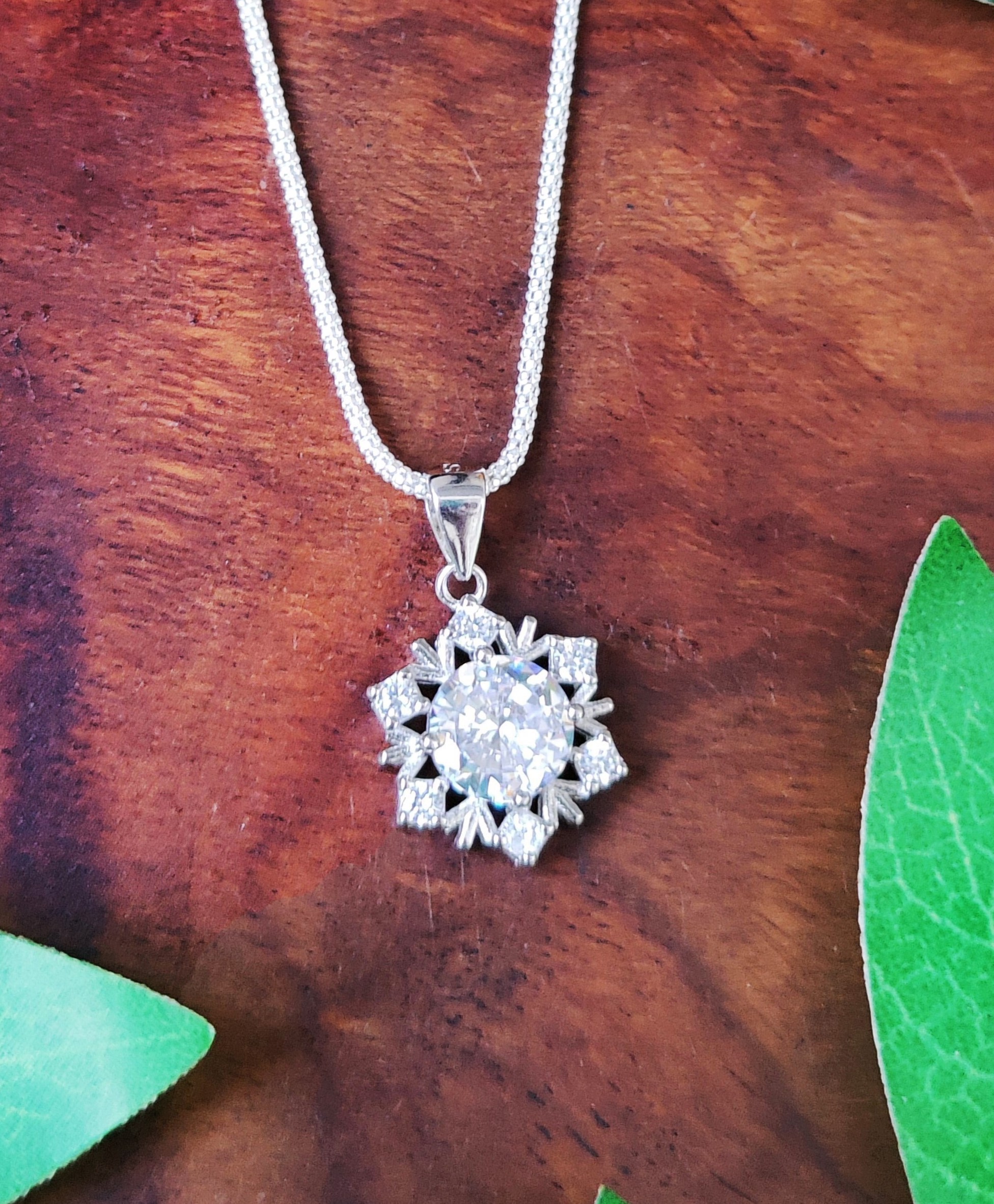 Pure 925 sterling silver Elegant Crystal Pendant Necklace with Crystal Stone, Sterling Silver Jewelry For Women,Girls