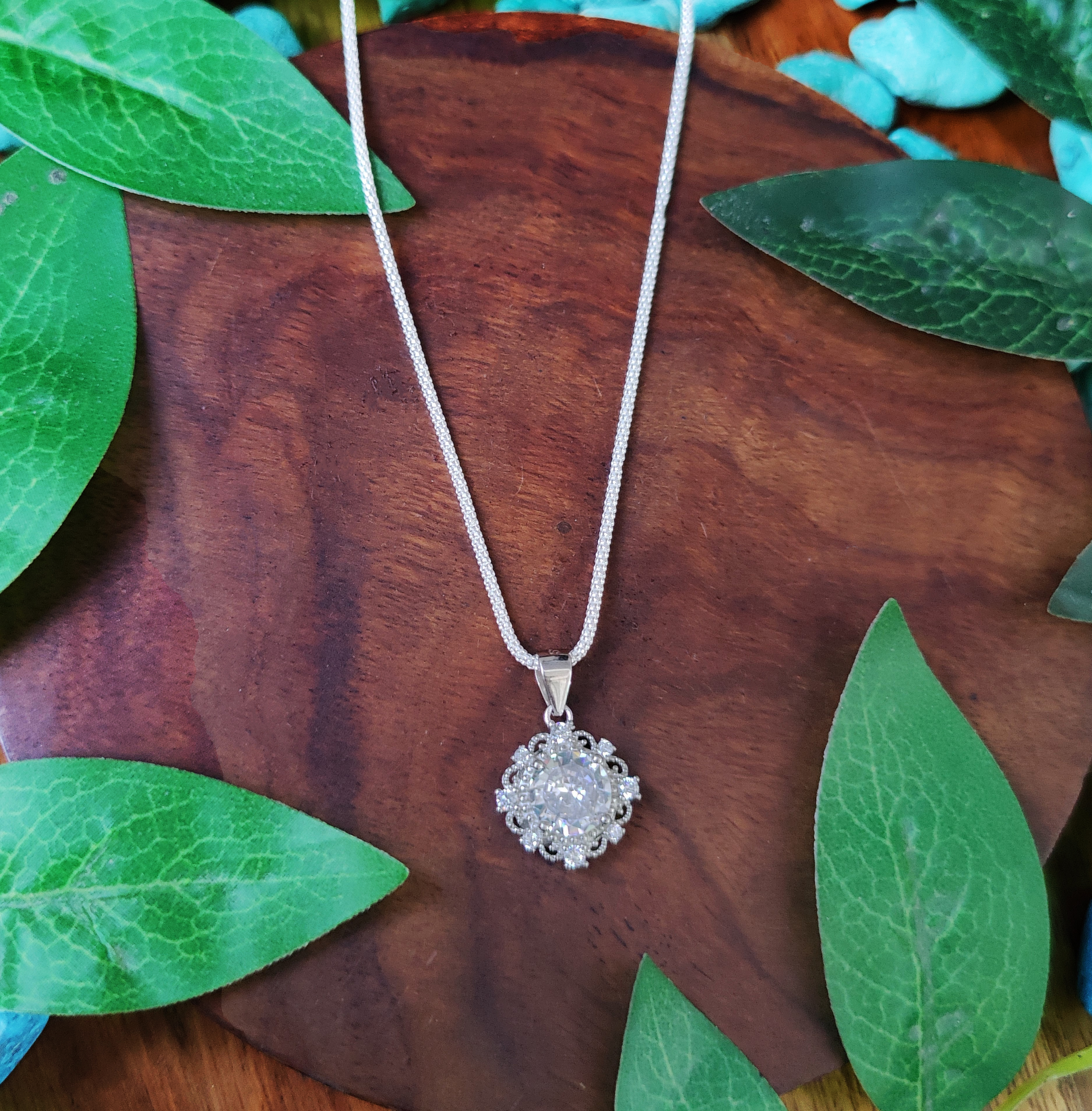  Pure 925 sterling silver Crystal Pendant Necklace with Crystal Stone, Sterling Silver Jewelry For Women,Girls