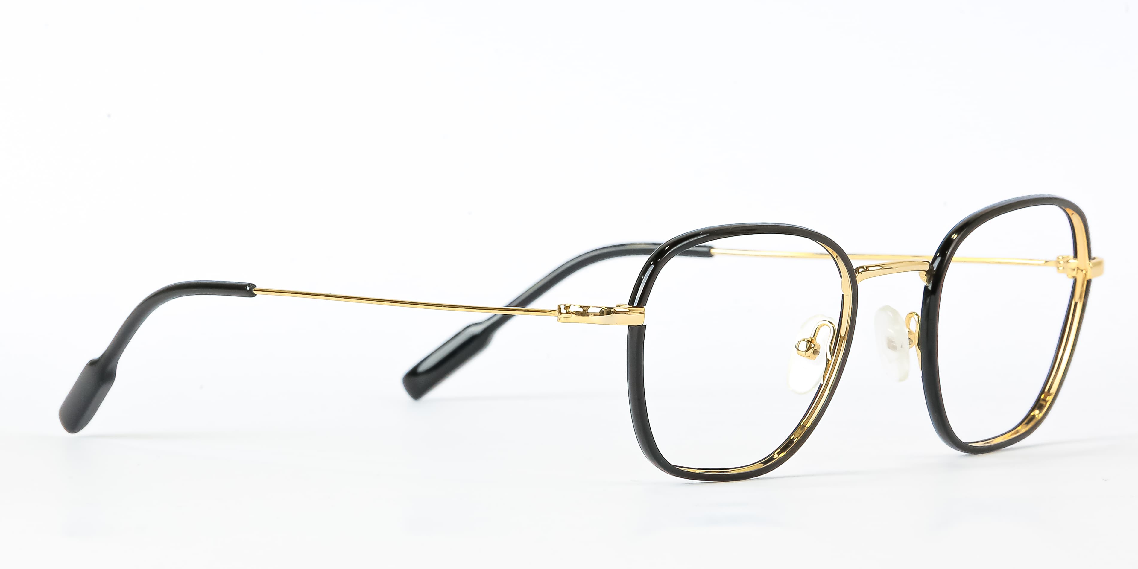 Classic Square Metal Eyeglasses | Black & Gold Geometric Frames