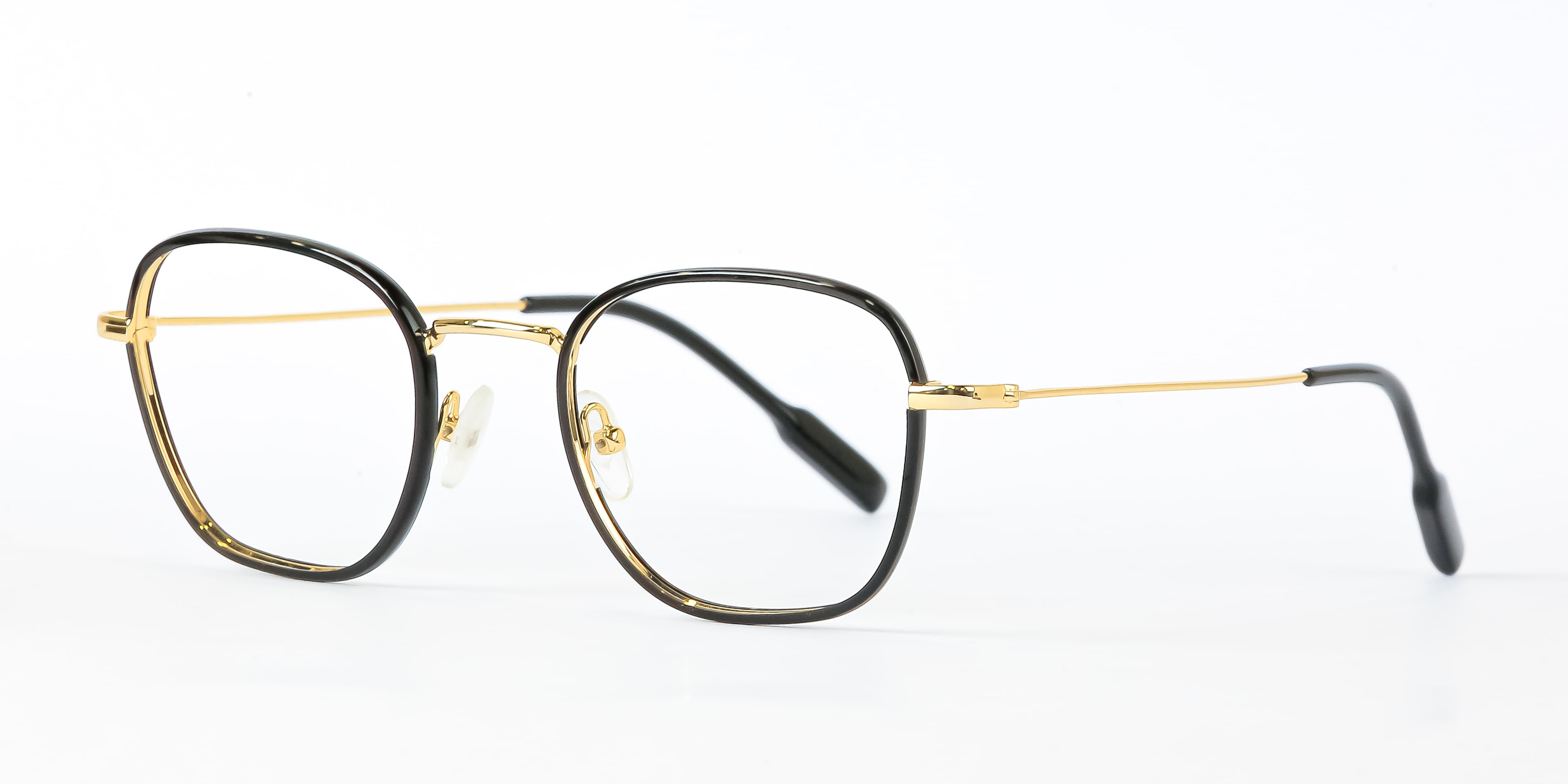 Classic Square Metal Eyeglasses | Black & Gold Geometric Frames
