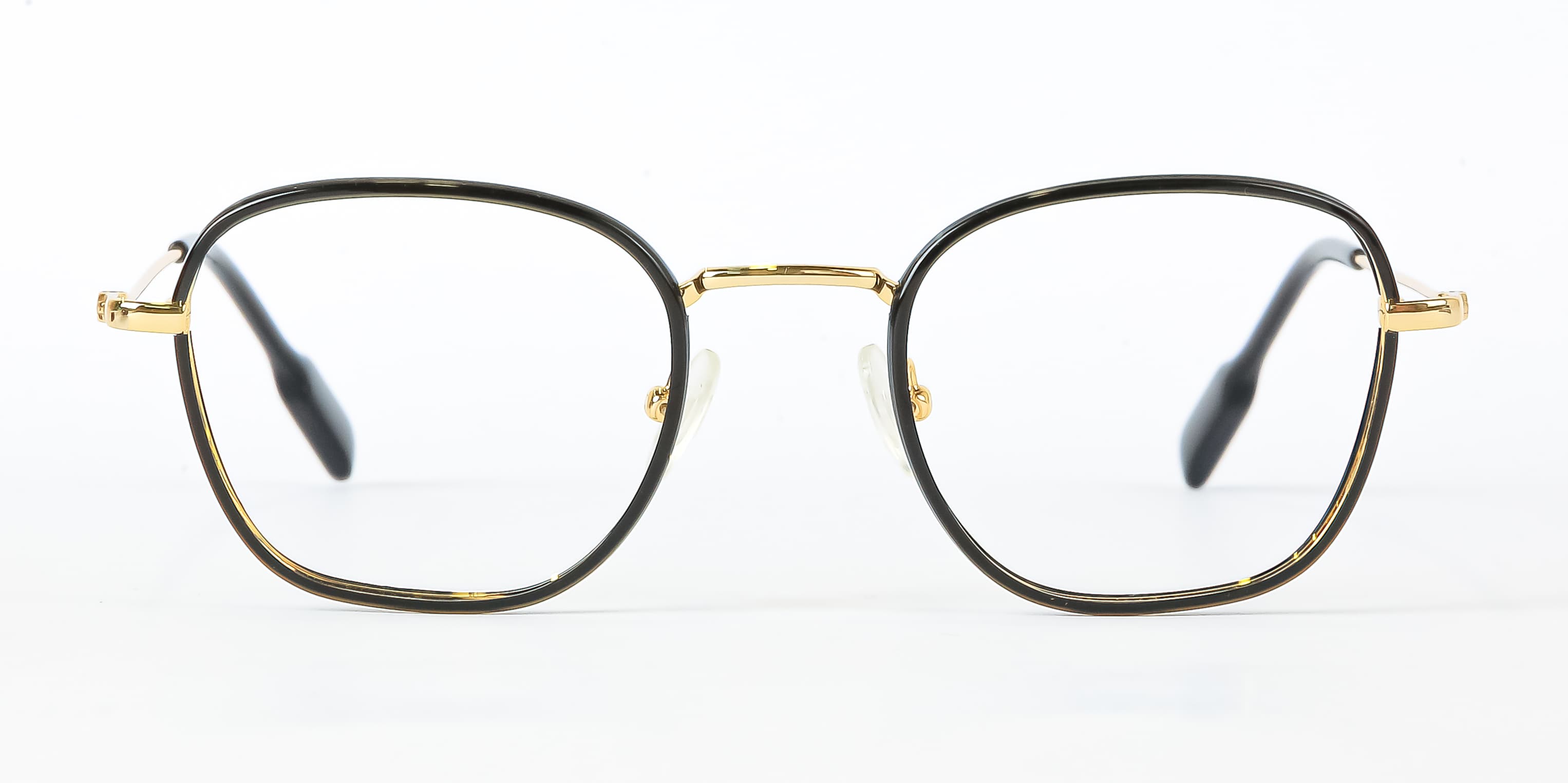 Classic Square Metal Eyeglasses | Black & Gold Geometric Frames