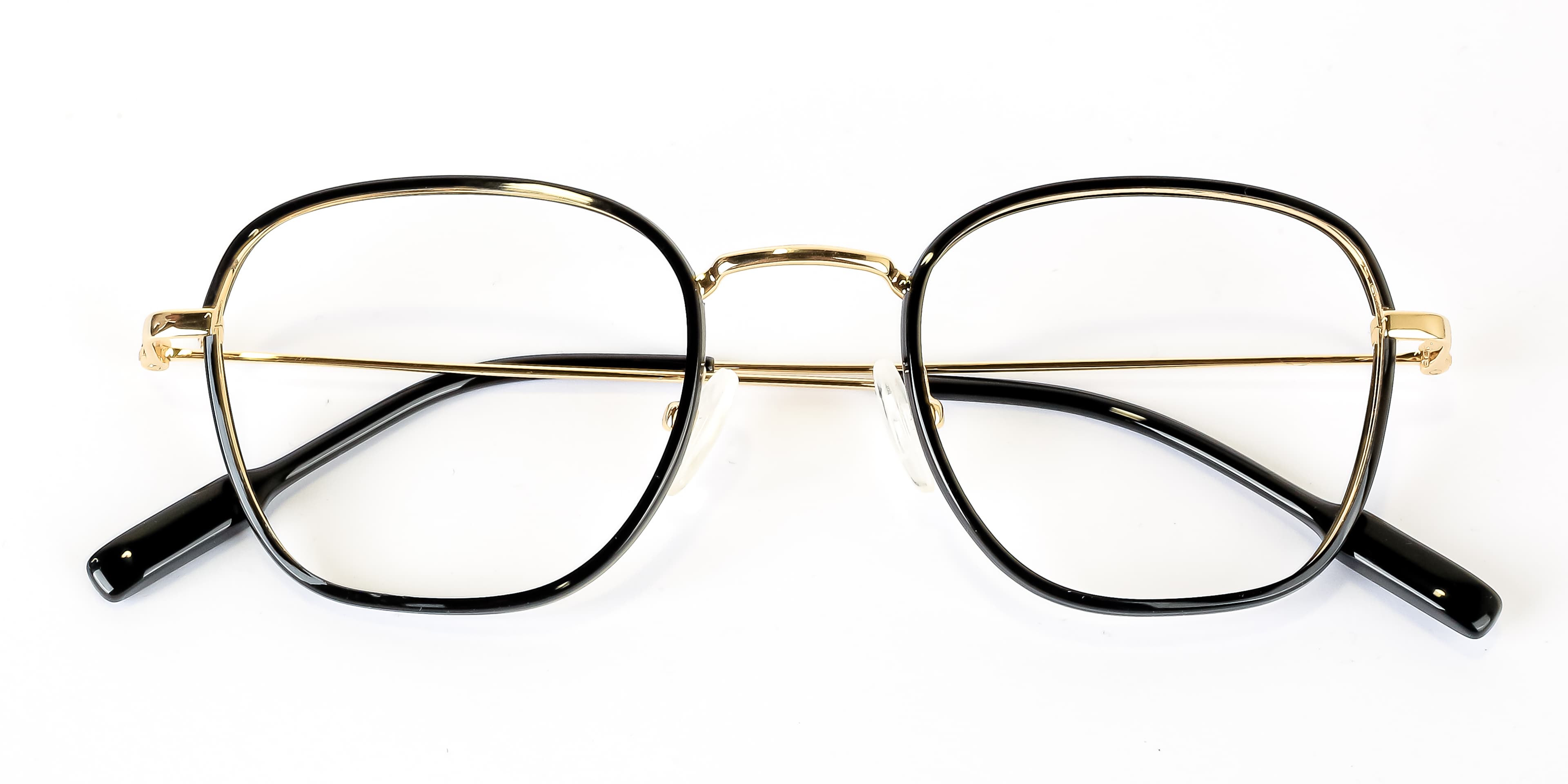 Classic Square Metal Eyeglasses | Black & Gold Geometric Frames