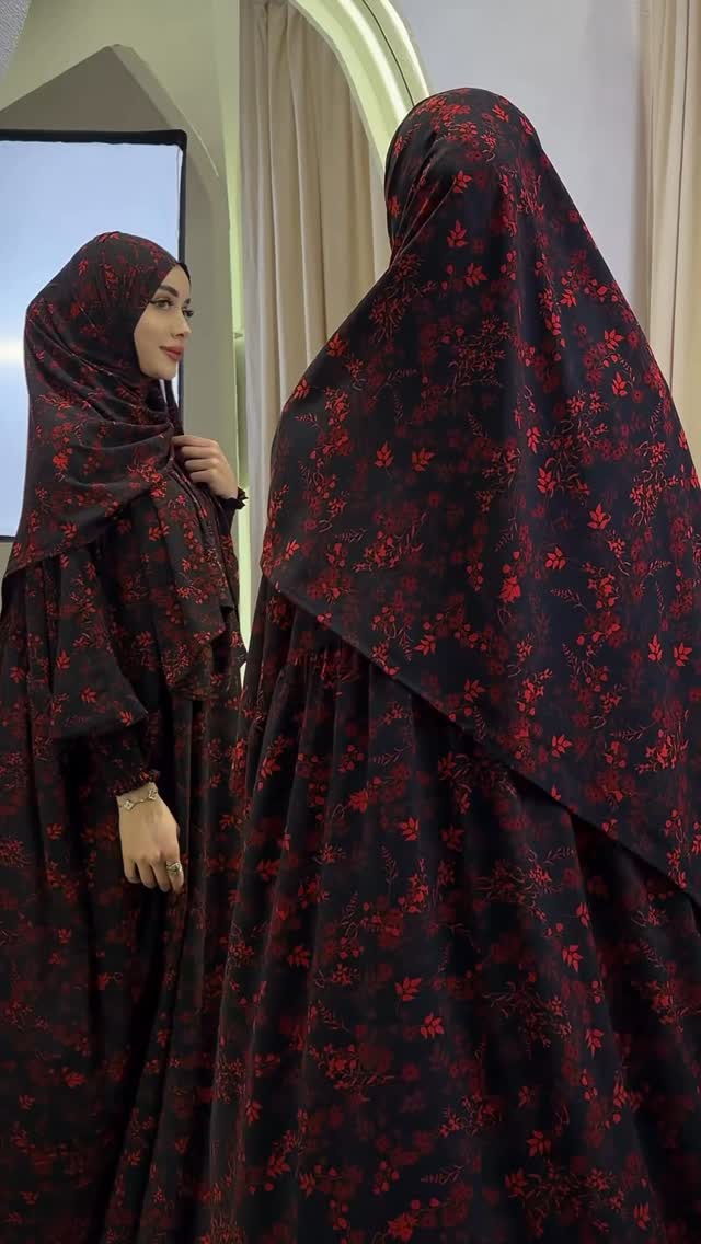 Noor Crimson Noir Abaya & Hijab Set