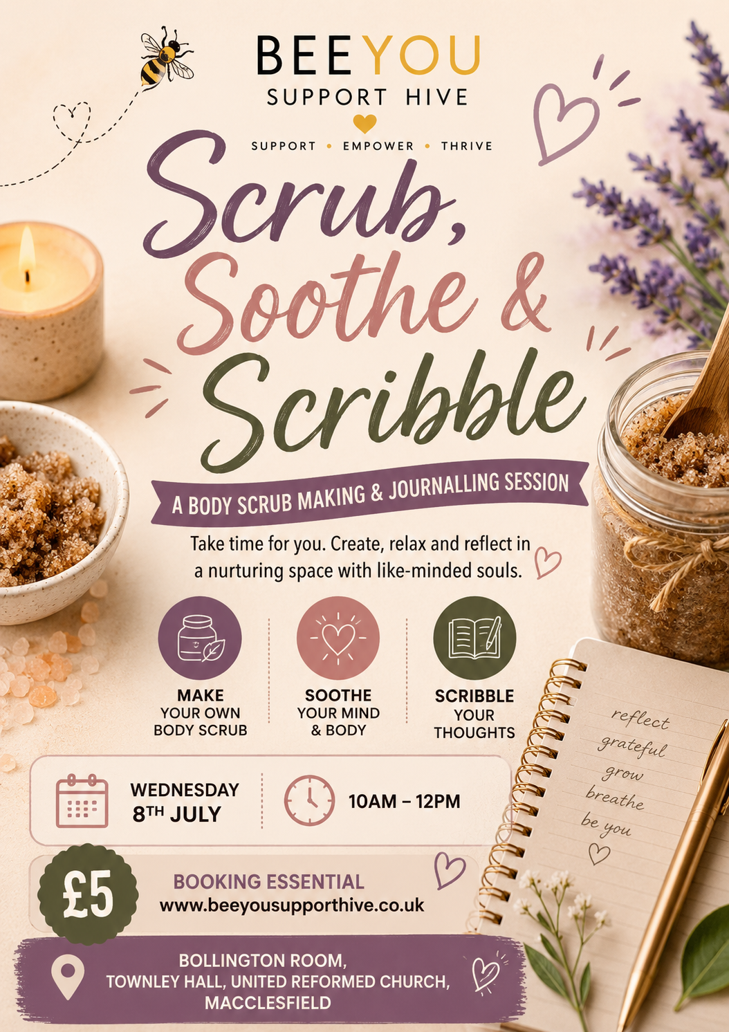 Scrub, Soothe and Scribble 08/07/26 10am-12pm