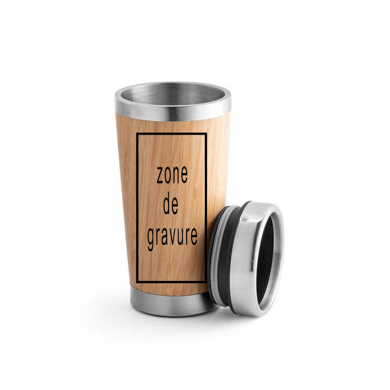 Mug en bambou et acier inoxydable 450 ml personnalisée par gravure