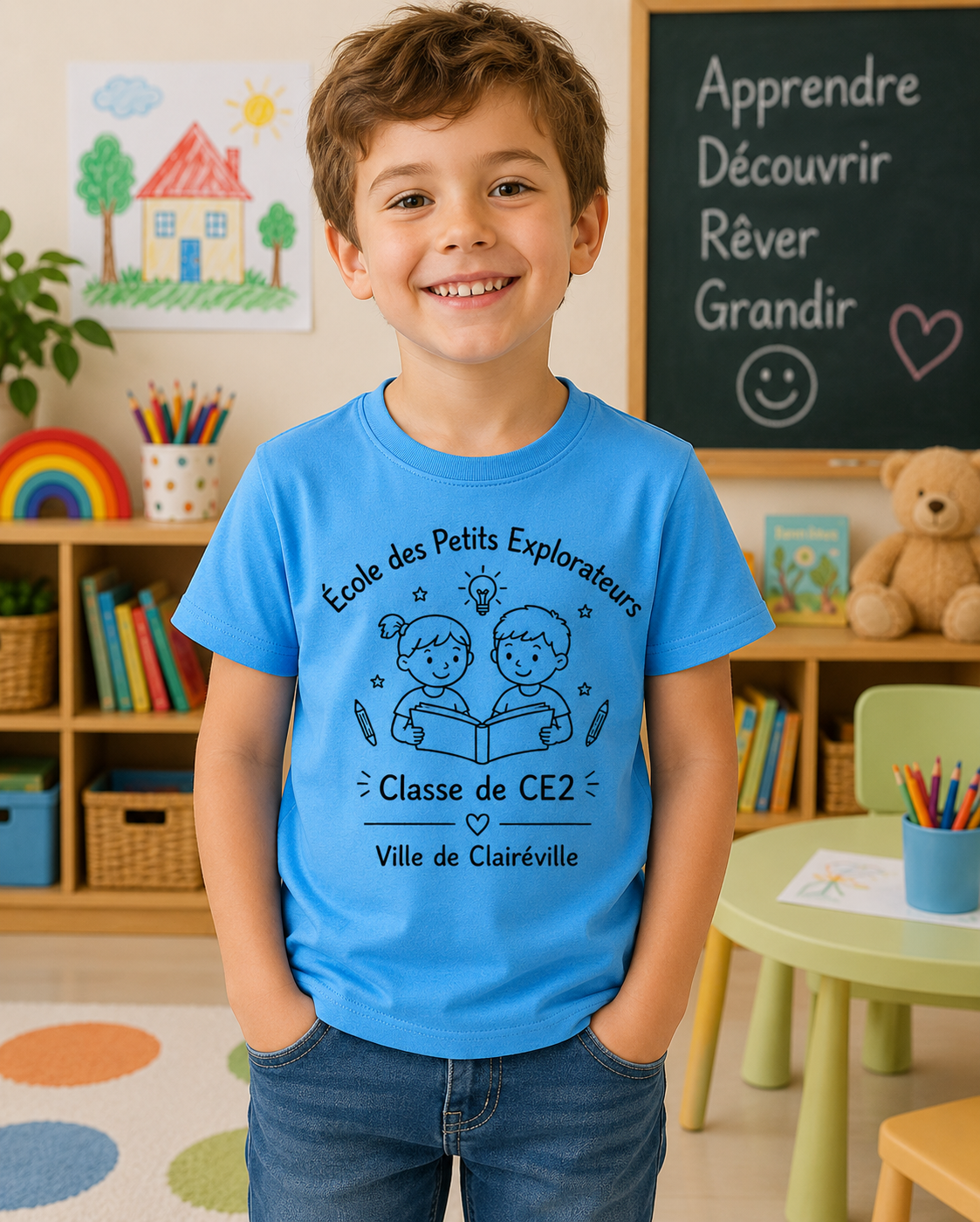 Lot de 15 Tee-shirts Enfant 100 % coton biologique personnalisés marquage dos impression numérique