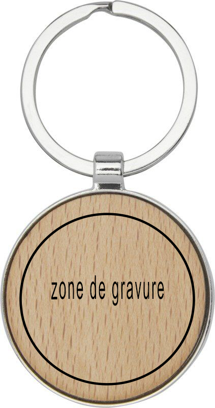 Porte-clé bambou et métal rond personnalisé par gravure