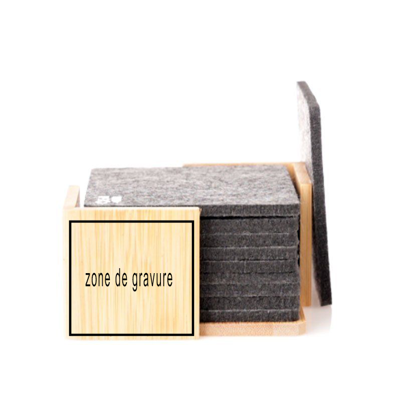 Set sous-verres en bambou composé de 10 sets en feutrines personnalisé par gravure