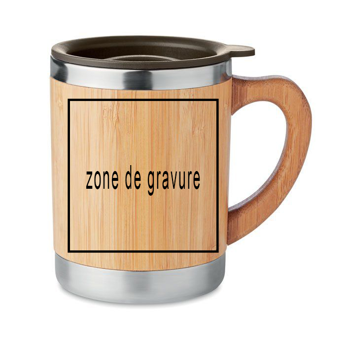 Tasse en bambou et acier inoxydable 300 ml avec poignet personnalisée par gravure