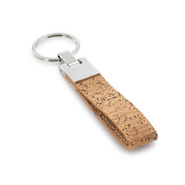 Porte-clé liège et métal allongé personnalisé par gravure et son étui