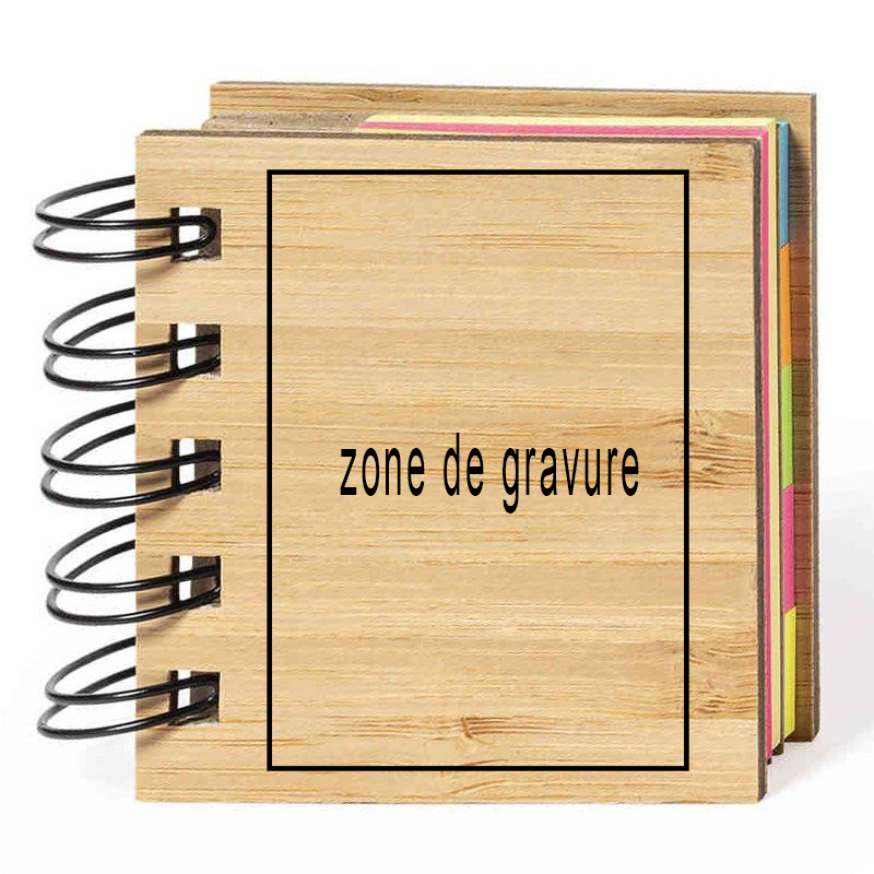 Bloc-notes autocollantes en bois personnalisé par gravure
