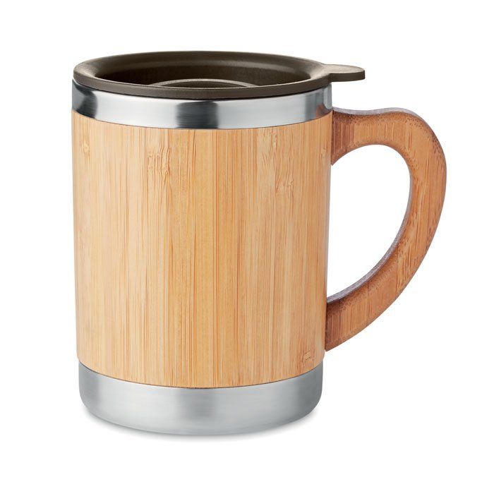 Tasse en bambou et acier inoxydable 300 ml avec poignet personnalisée par gravure