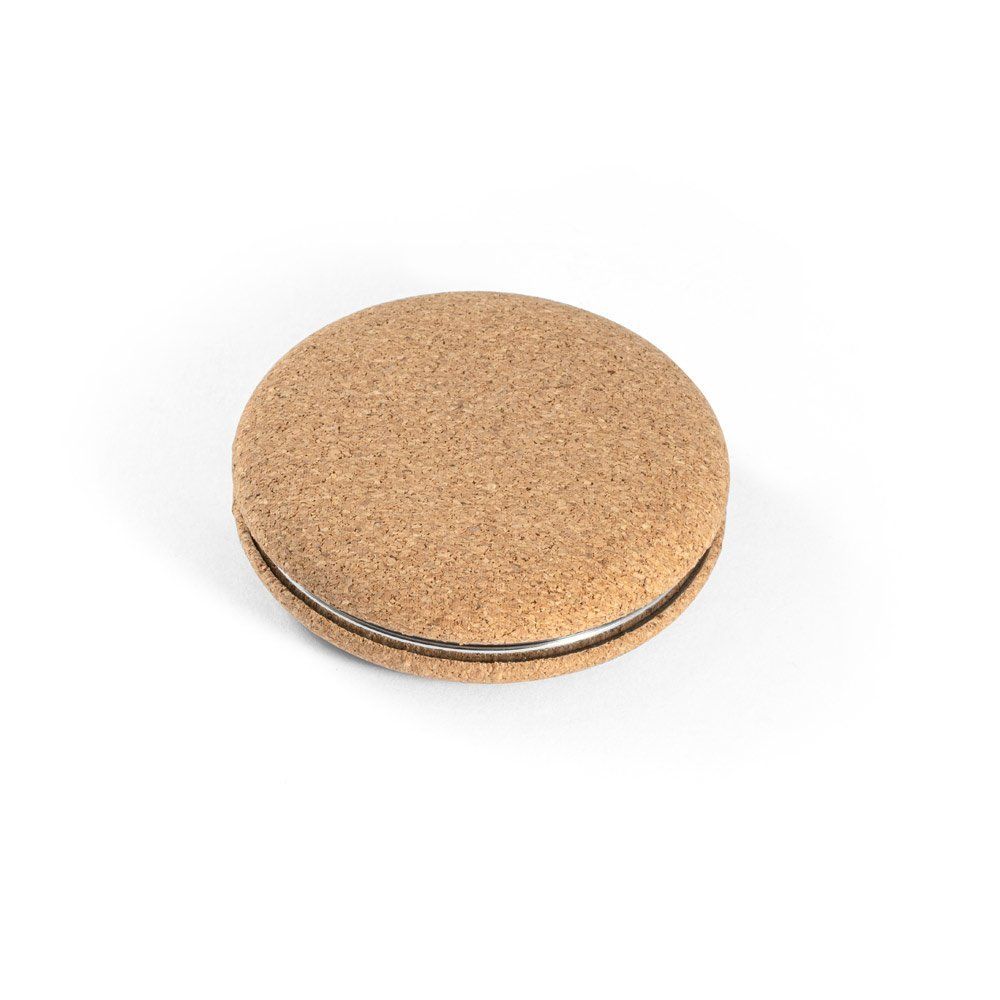 Miroir de poche double face en liège personnalisé par gravure