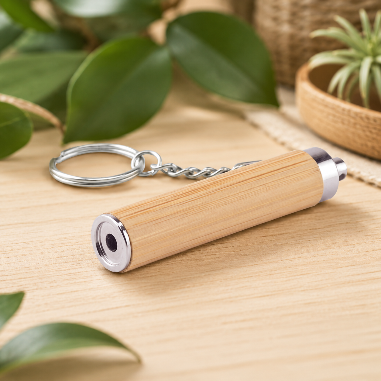 Porte clé torche led en bambou et ABS sans personnalisation