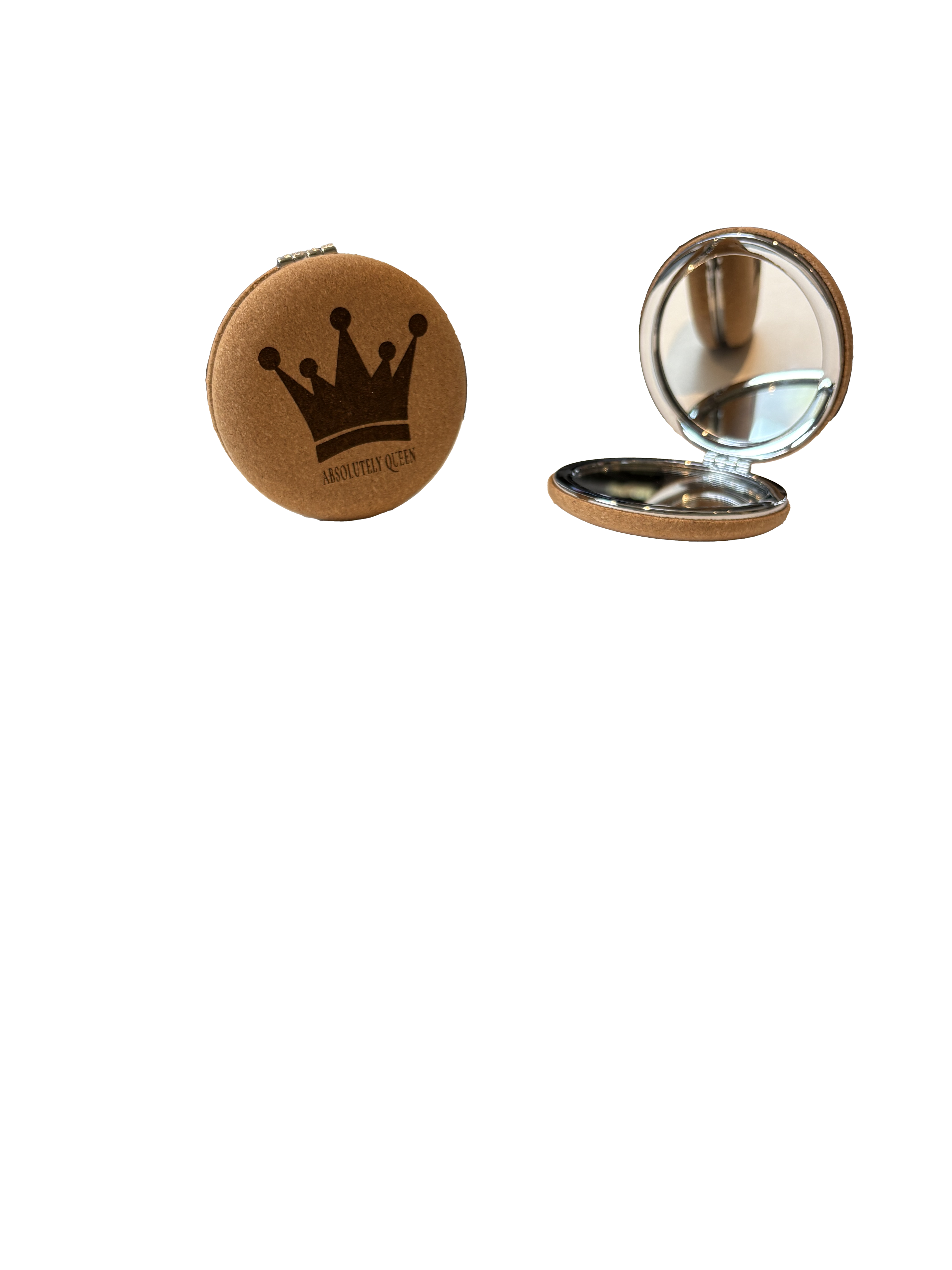 Miroir de poche double face en liège personnalisé par gravure